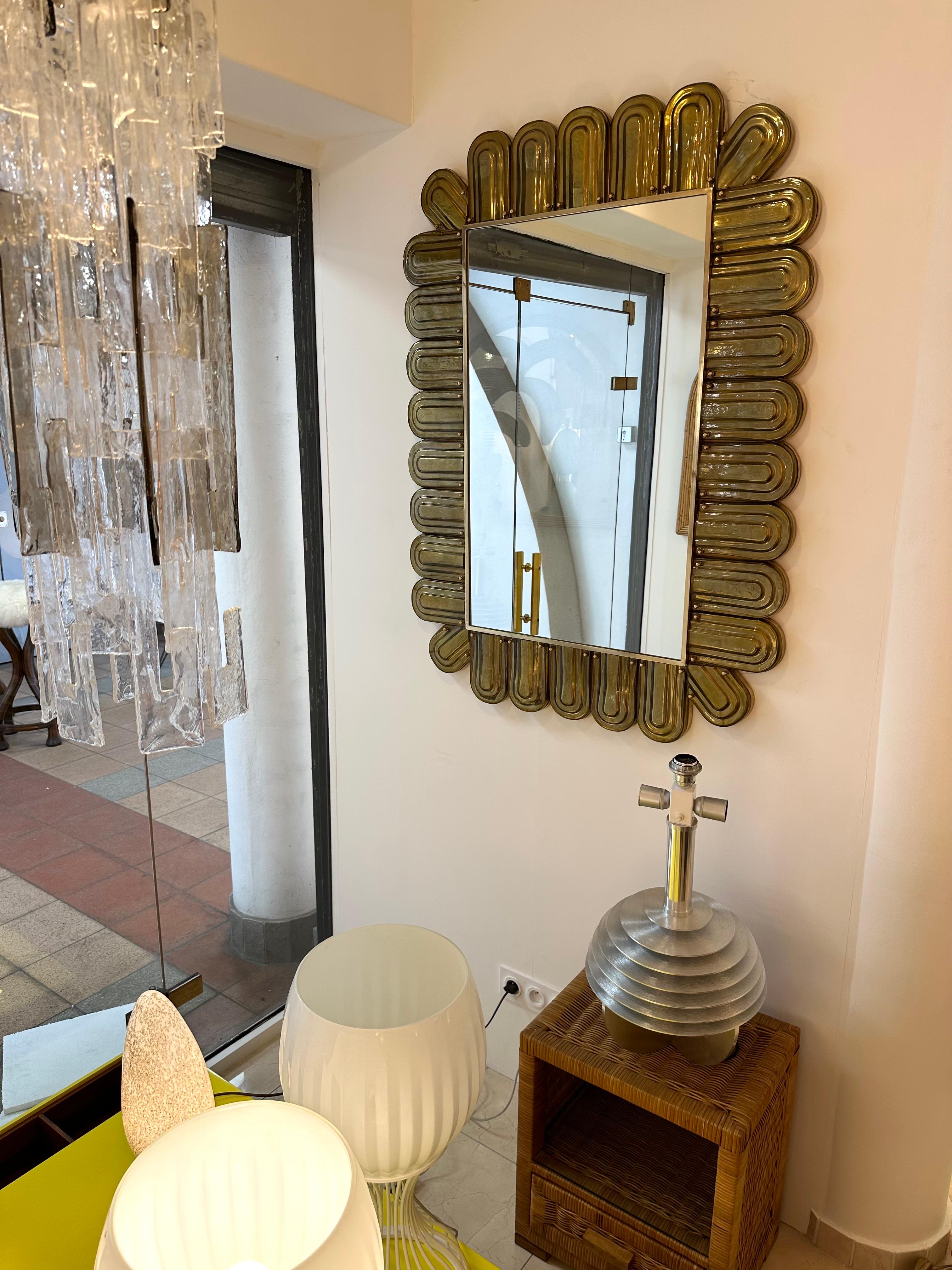 Miroir contemporain en laiton et verre de Murano, Italie en vente 4