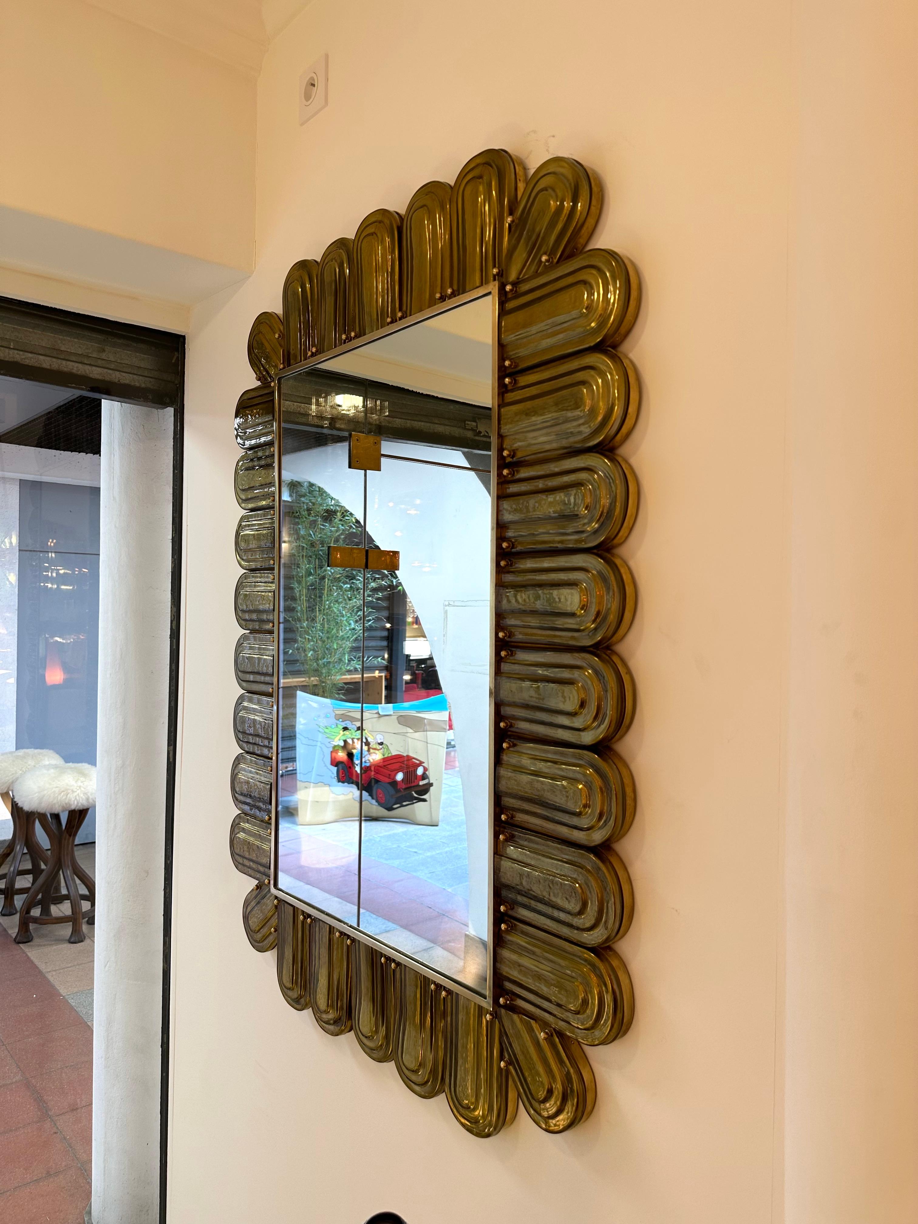 Contemporary Brass and Murano Glass Mirror, Italy For Sale 7