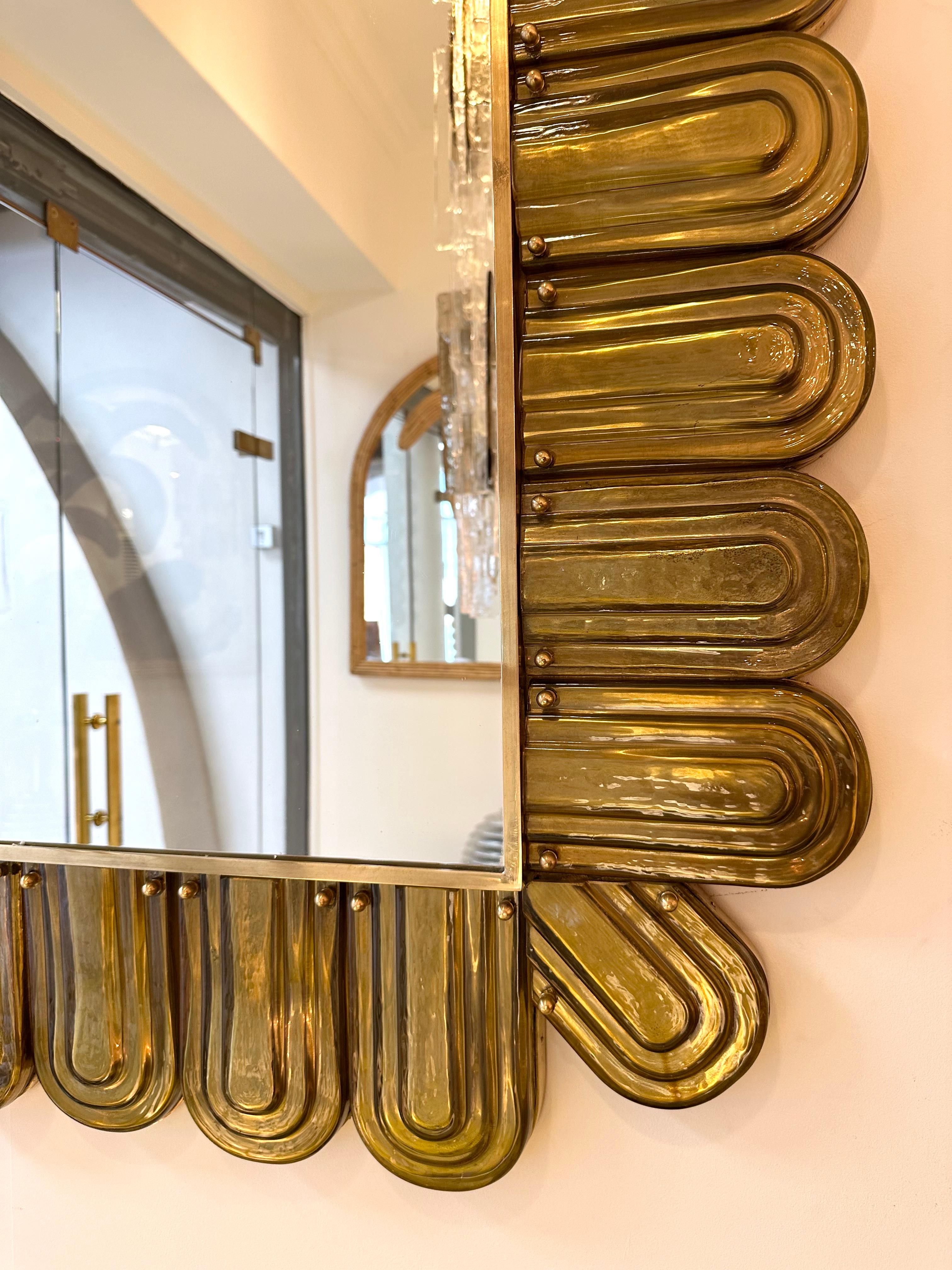 Contemporary Brass and Murano Glass Mirror, Italy For Sale 8