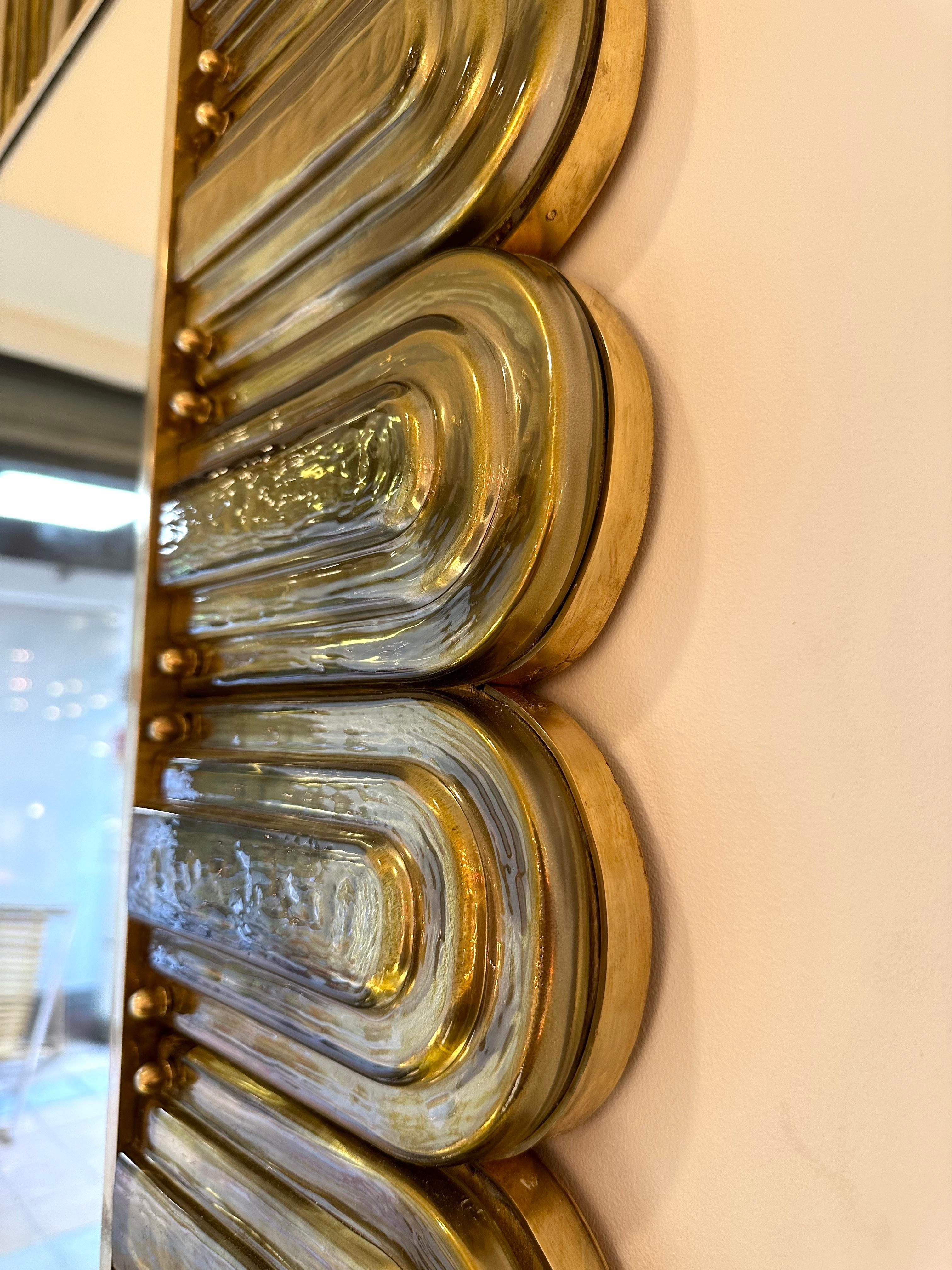 Italian Contemporary Brass and Murano Glass Mirror, Italy For Sale