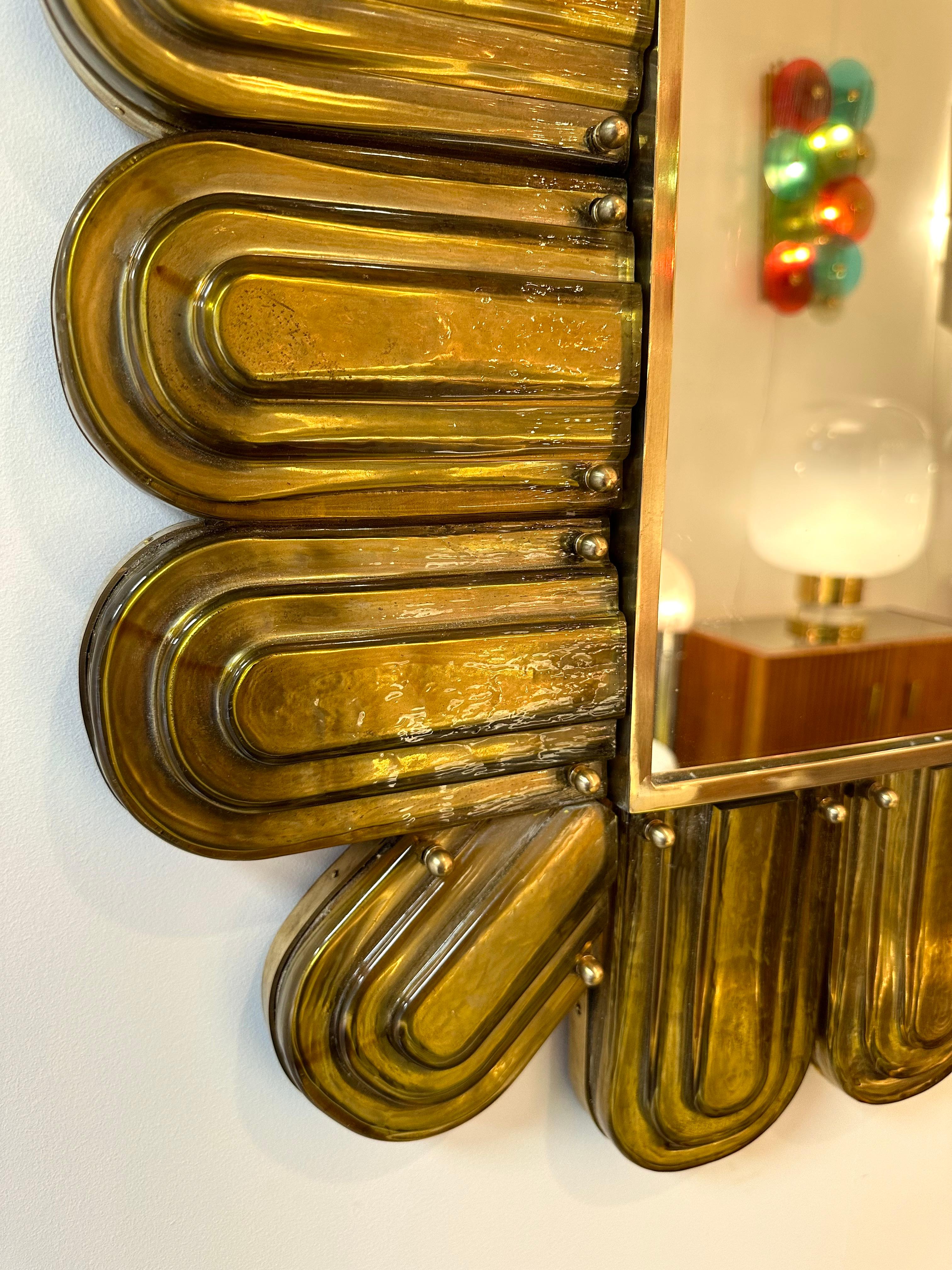 Contemporary Brass and Murano Glass Mirror, Italy For Sale 1