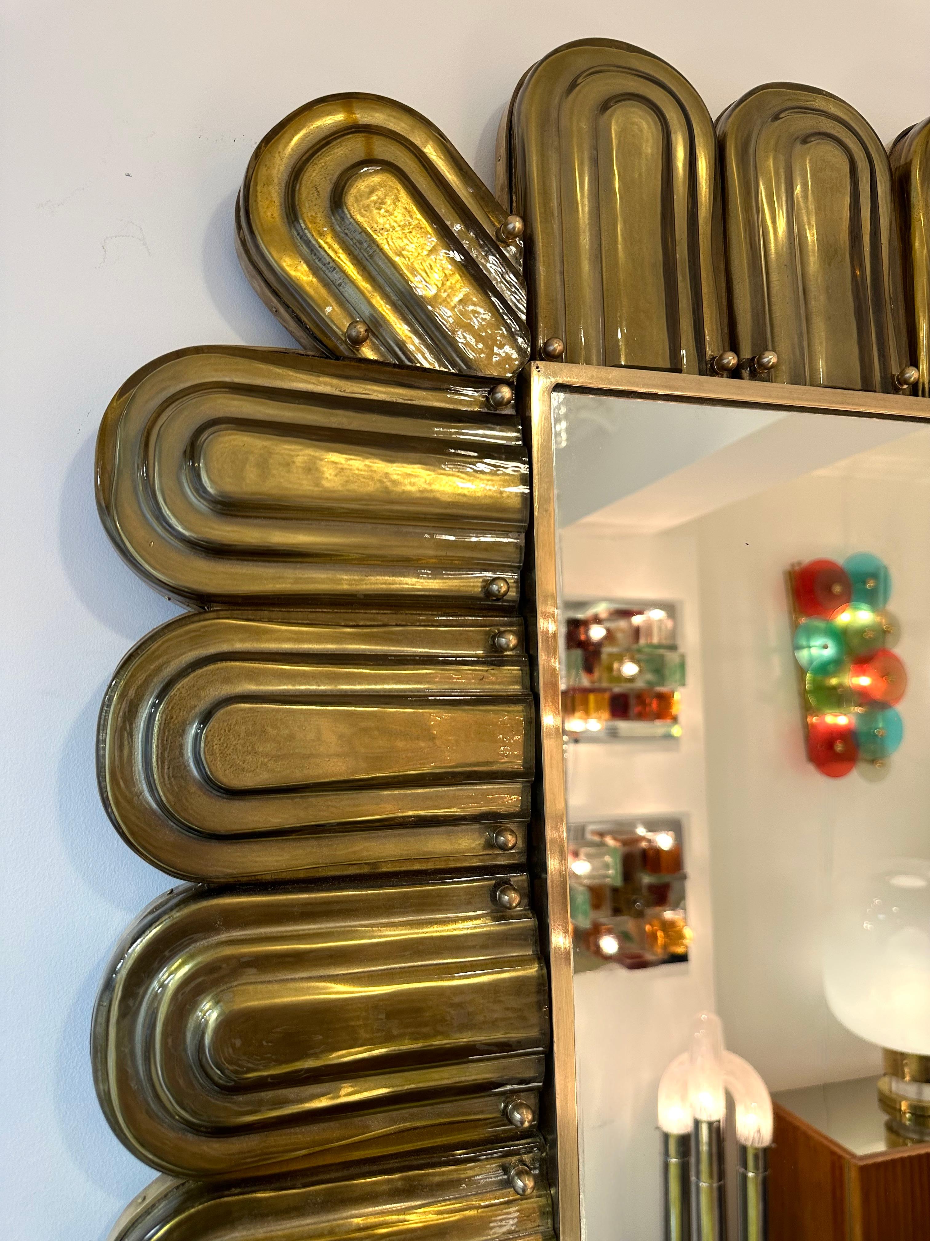 Contemporary Brass and Murano Glass Mirror, Italy For Sale 3