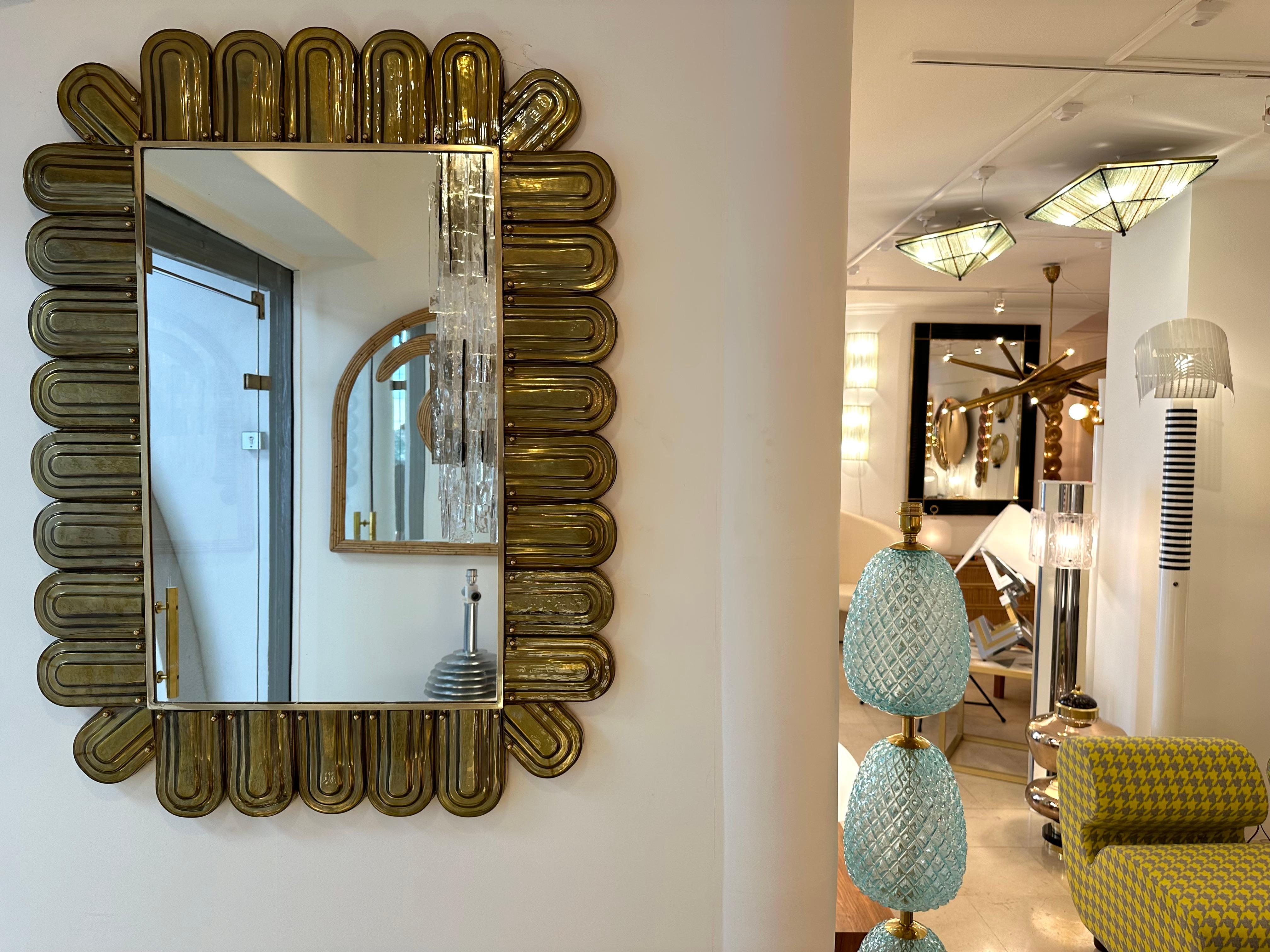Contemporary Brass and Murano Glass Mirror, Italy For Sale 4