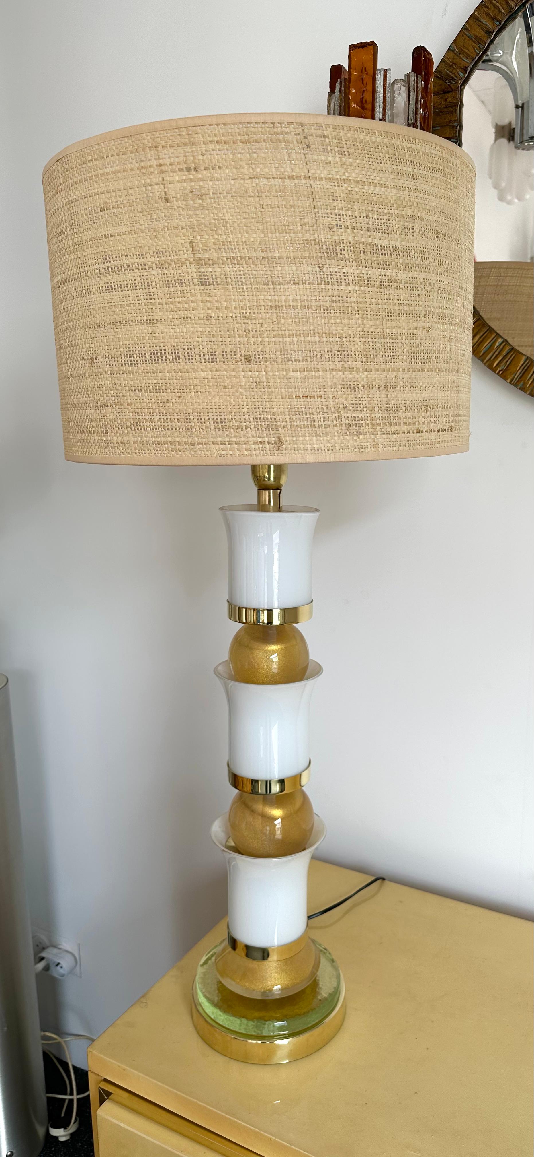 Contemporary Brass and Murano Glass Palm Lamp, Italy For Sale 3