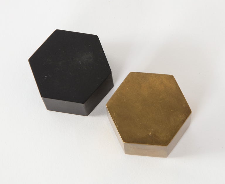 Contemporary Brass and Steel Hexagon Paperweights at 1stDibs