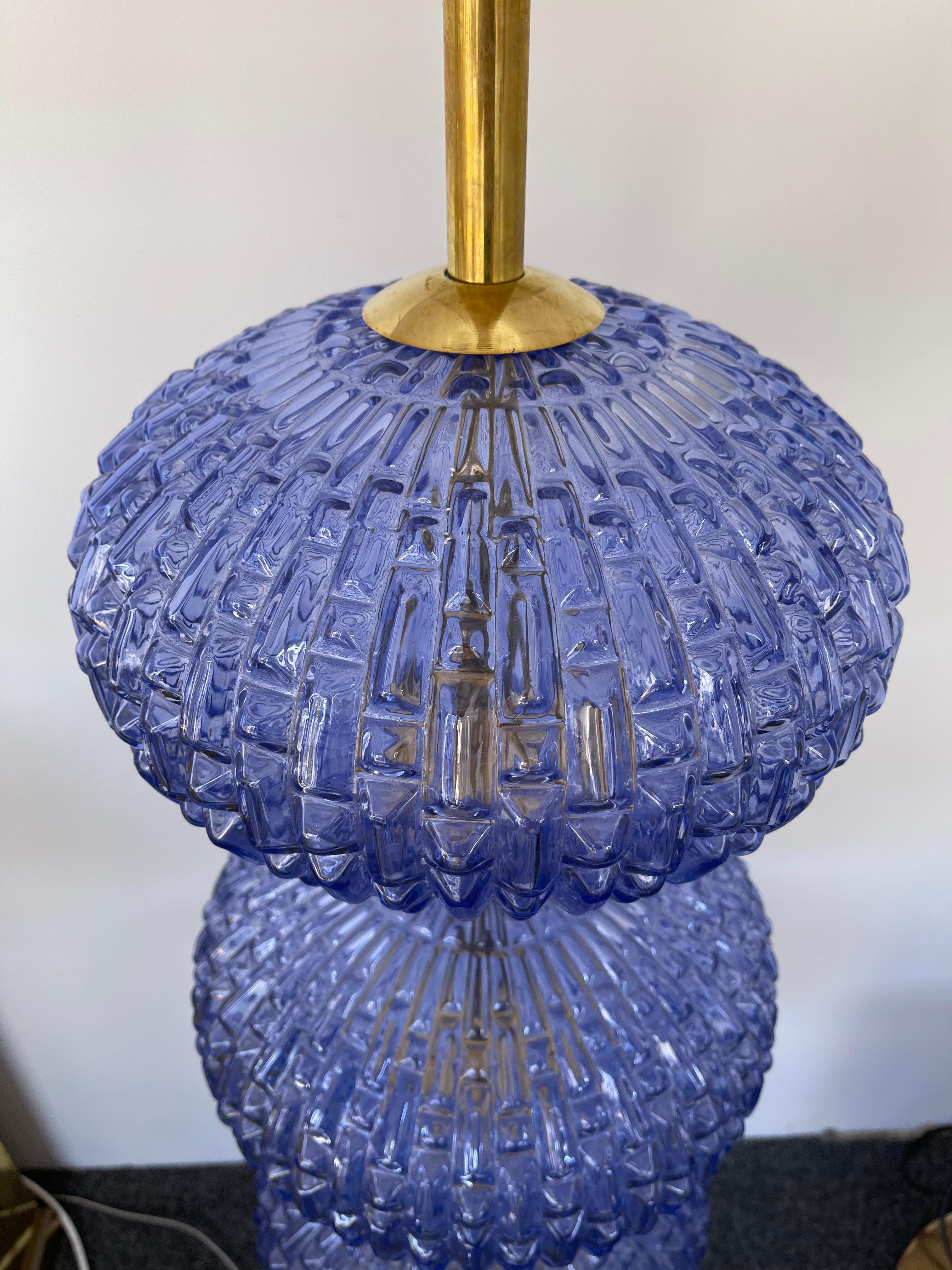 Mid-Century Modern Contemporary Brass Blue Bulbs Murano Glass Floor Lamp, Italy For Sale