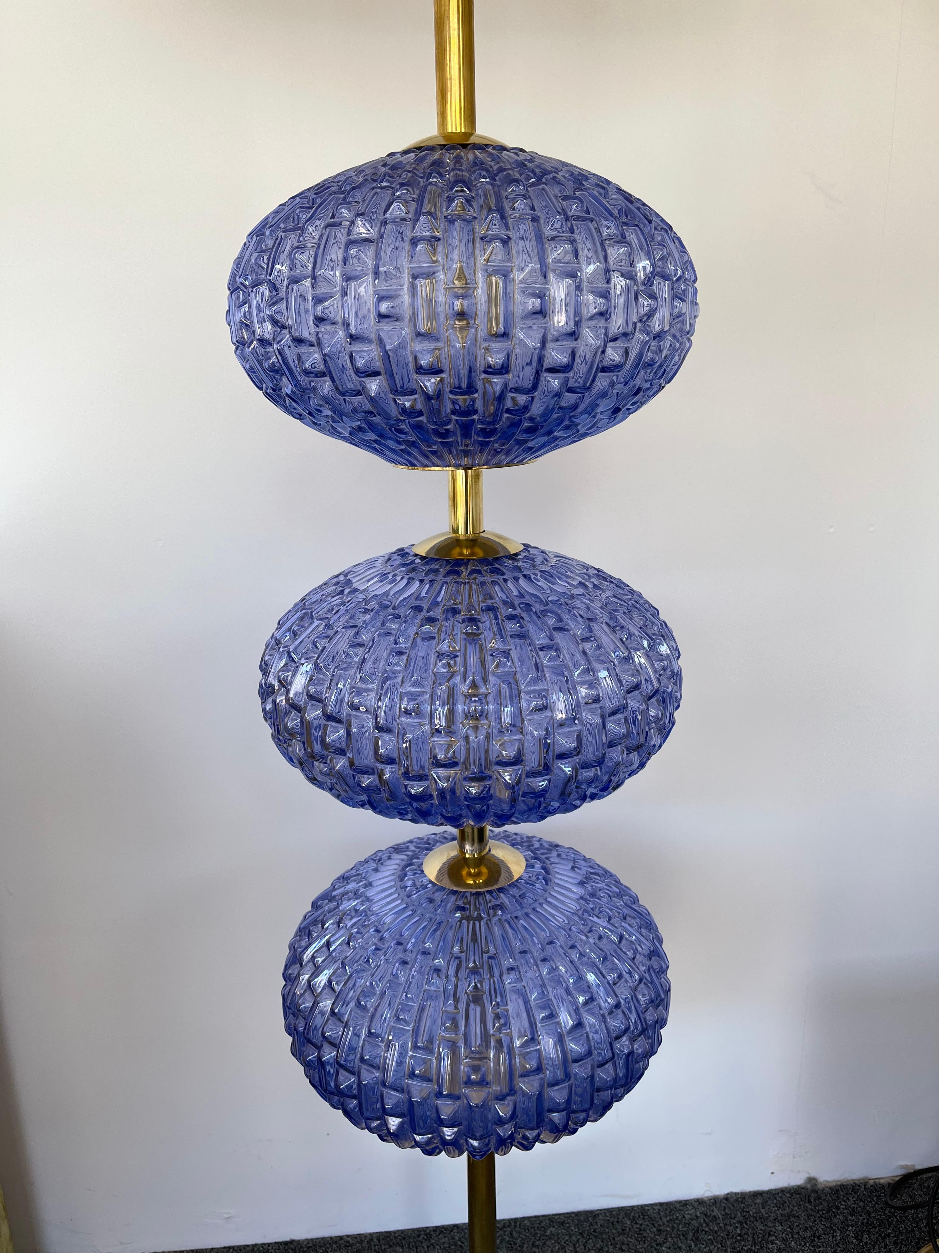 Italian Contemporary Brass Blue Bulbs Murano Glass Floor Lamp, Italy For Sale