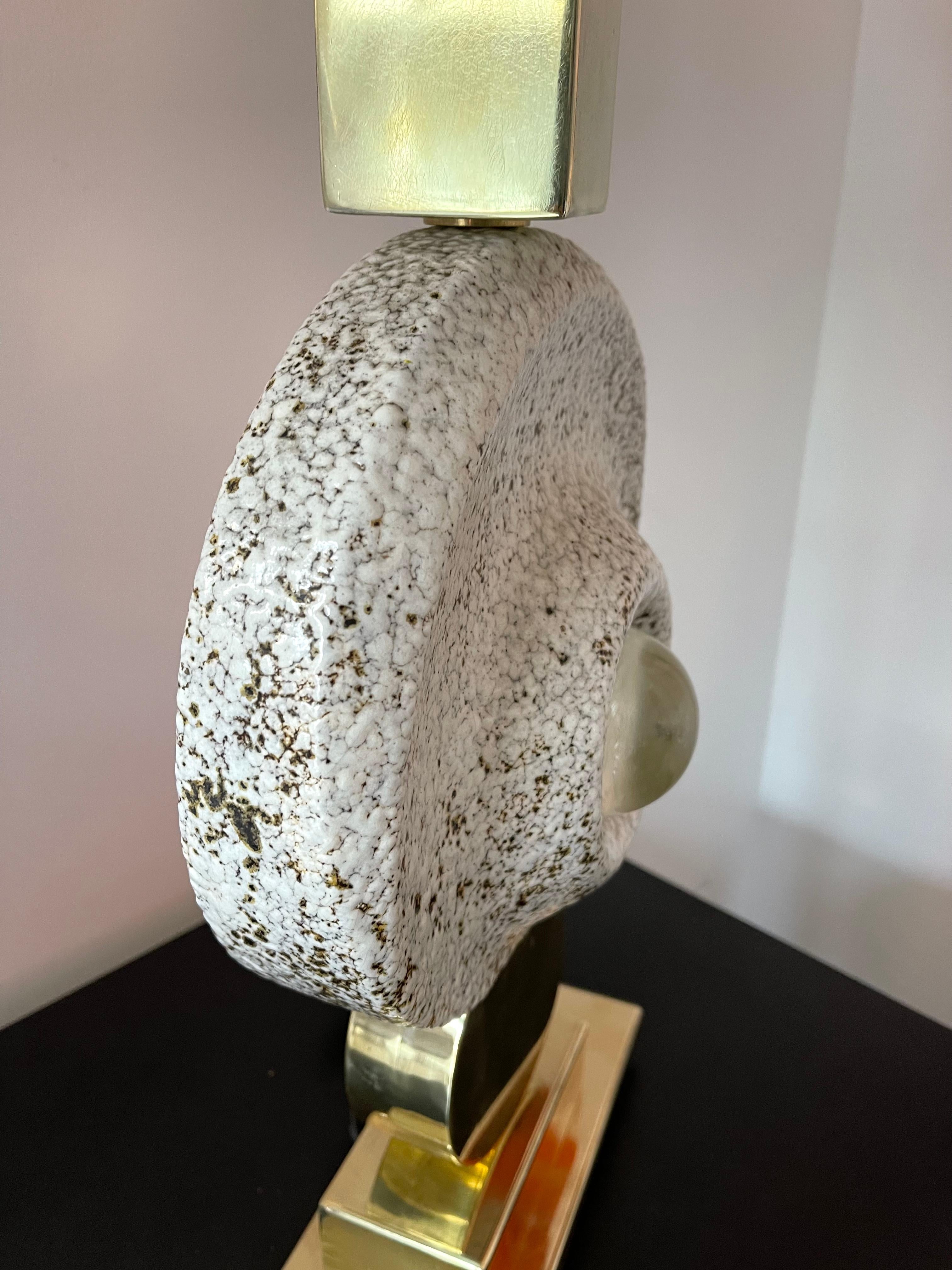 Italian Contemporary Brass Ceramic Murano Glass Eye Sculpture Lamp, Italy For Sale