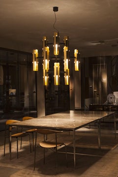 Contemporary Brass Chandelier 'Excalibur' by Tooy, 12 Pendants