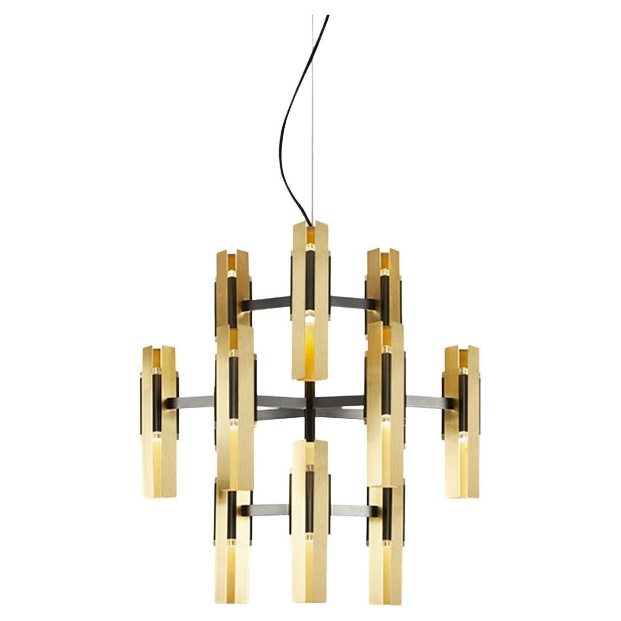 Contemporary Brass Chandelier 'Excalibur' by Tooy, 12 Pendants For Sale