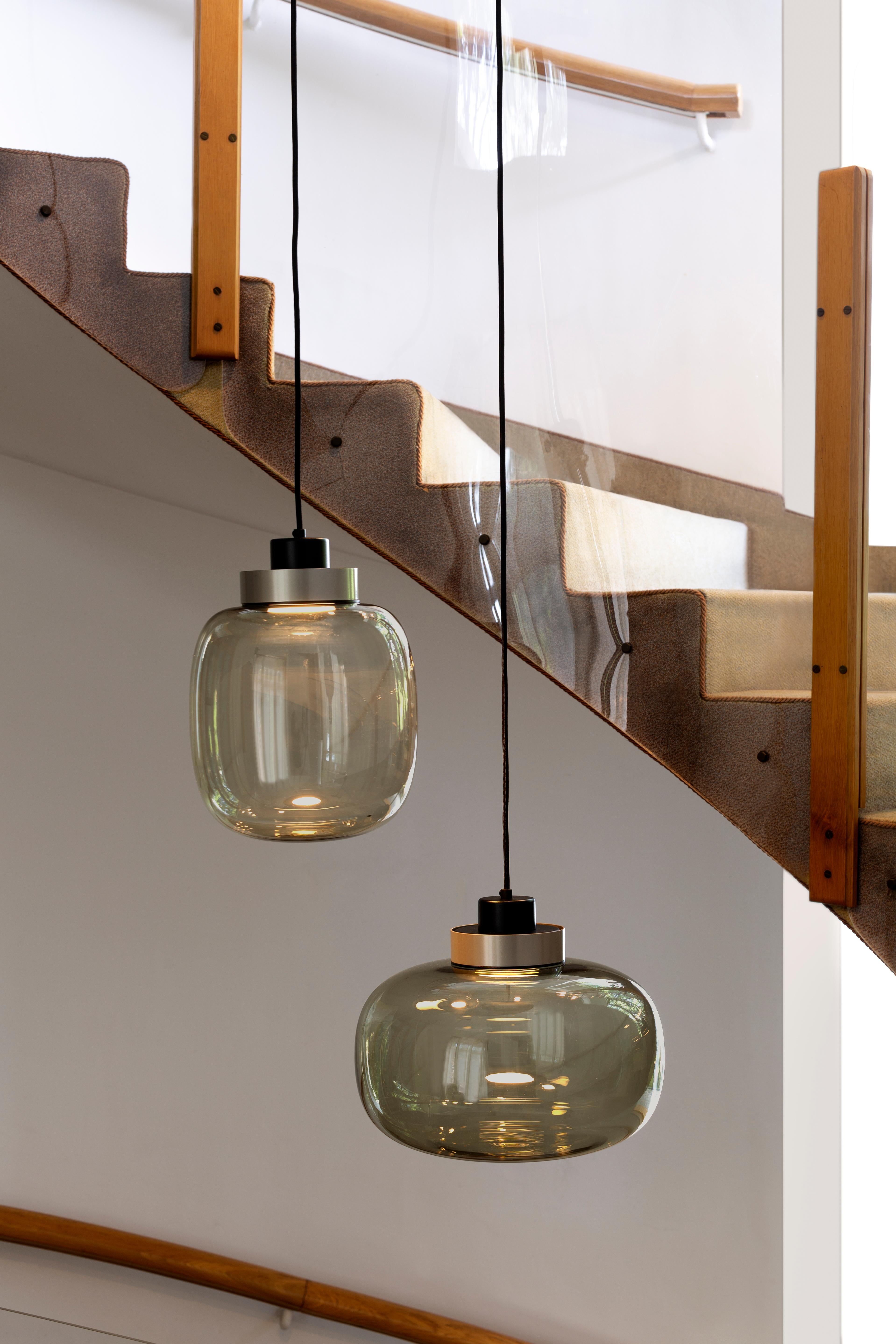 Organic Modern Contemporary Brass Chandelier 'Legier' by Tooy, 4 Pendants, Smoke Glass For Sale