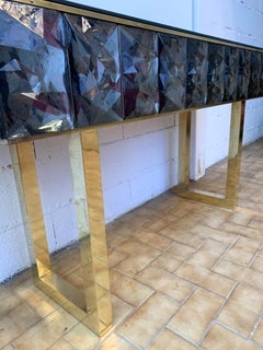 Console contemporaine en laiton Verre gris de Murano, Italie