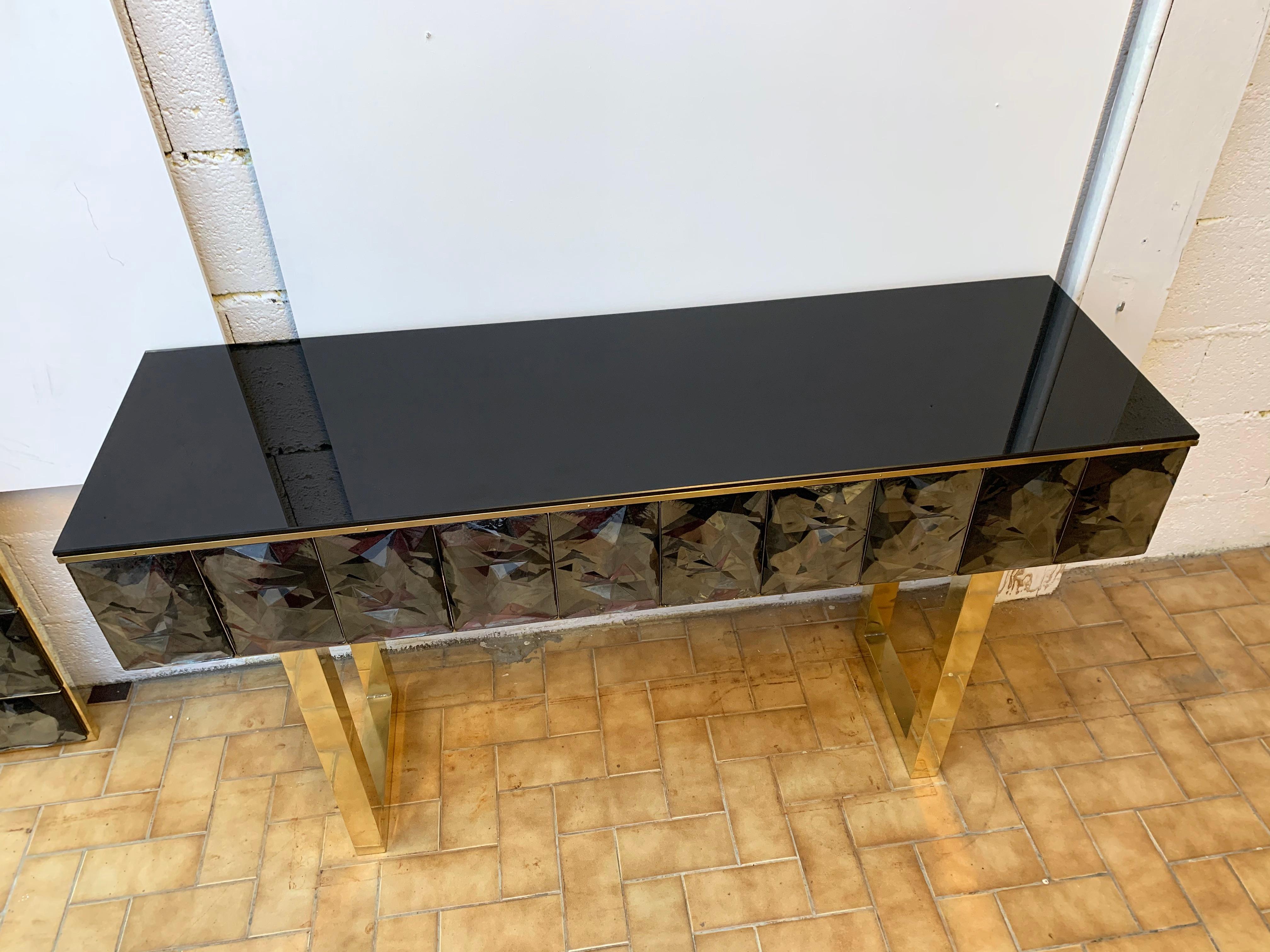 Contemporary Brass Console Grey Murano Glass, Italy In New Condition For Sale In SAINT-OUEN, FR