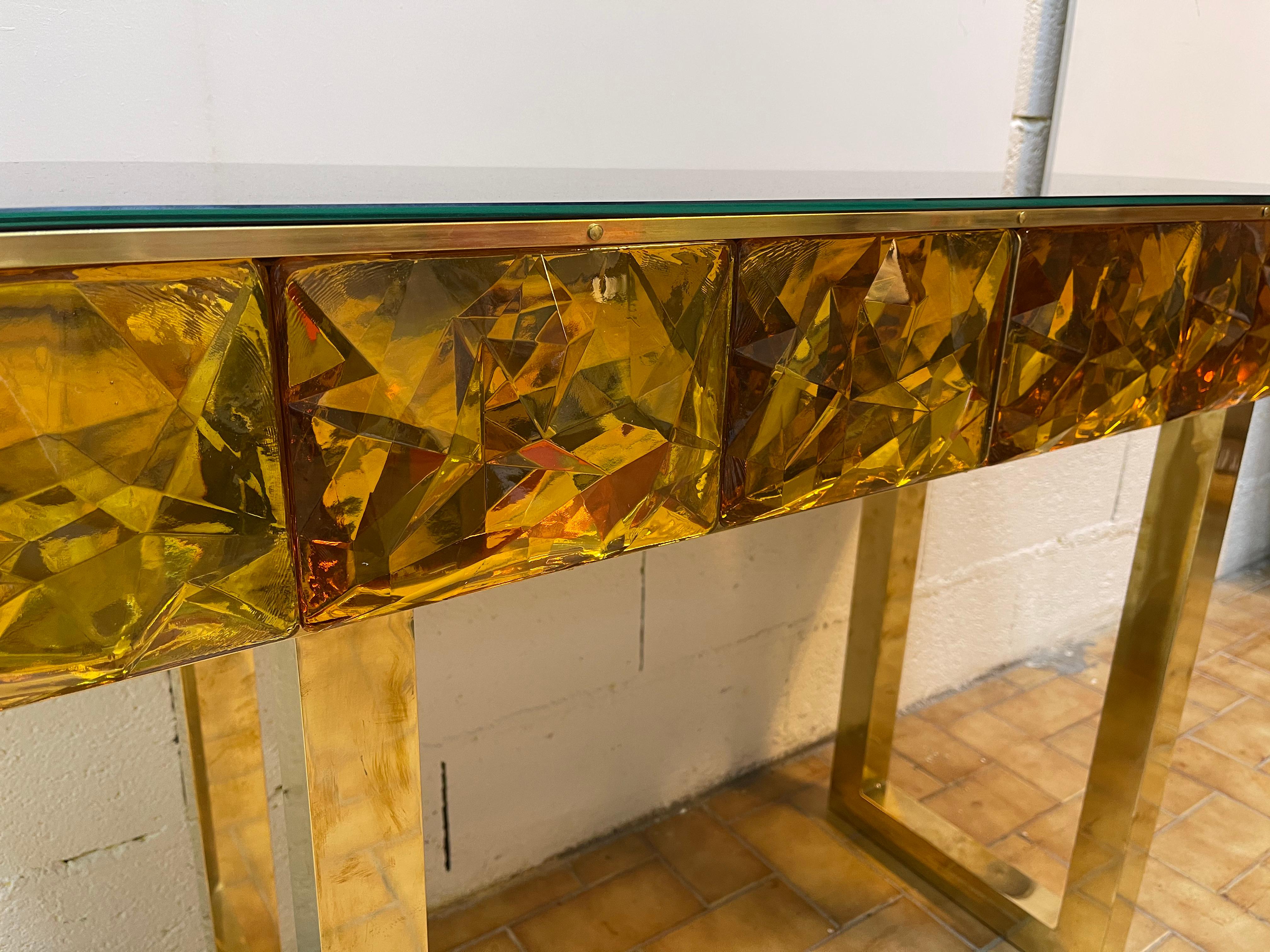 Contemporary Brass Console Murano Glass, Italy For Sale 9