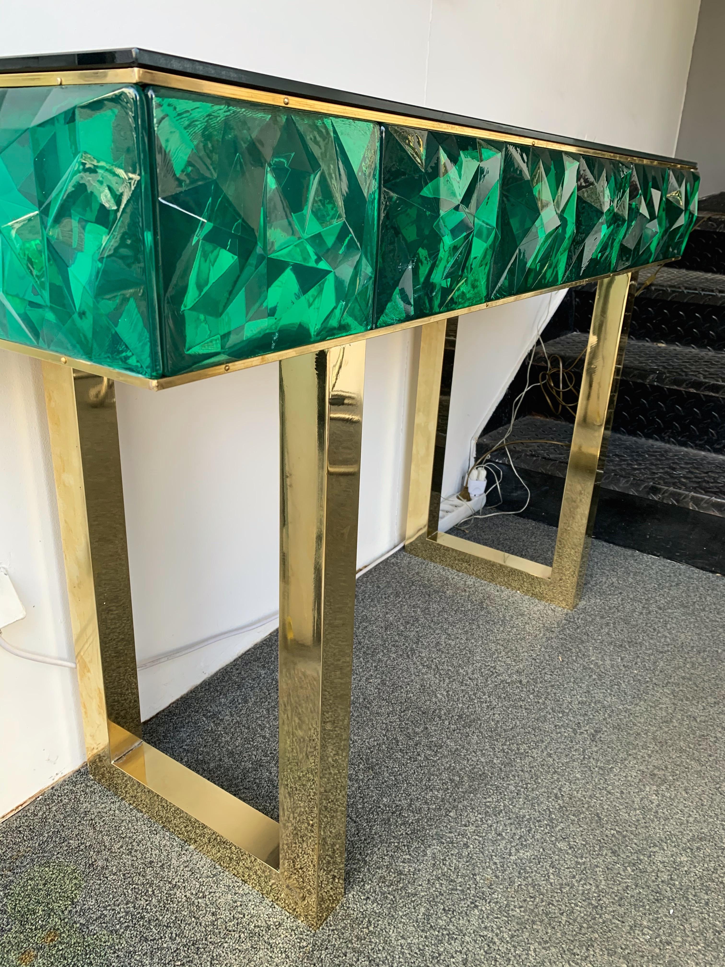 Mid-Century Modern Contemporary Brass Console Murano Glass, Italy For Sale