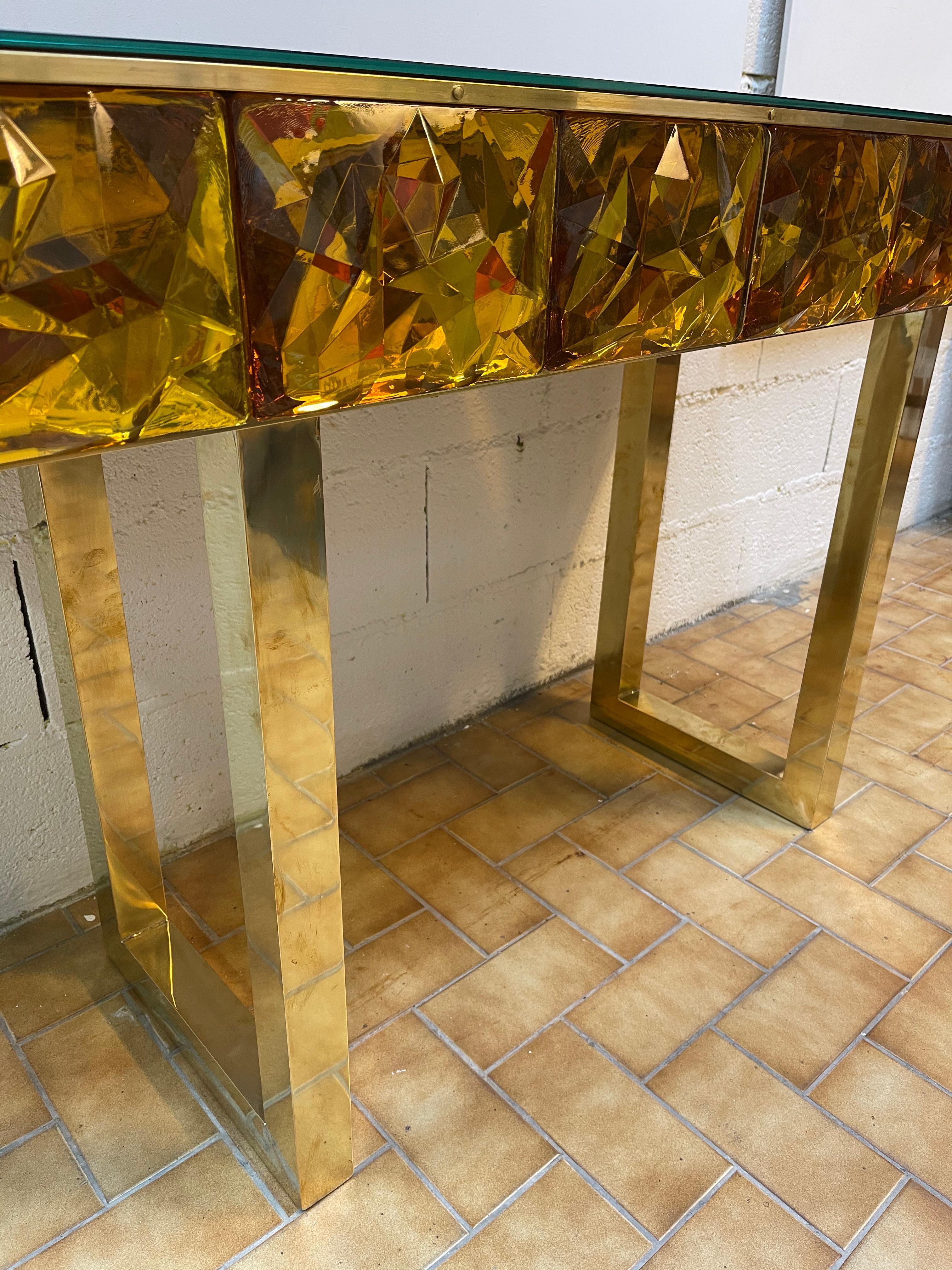Contemporary Brass Console Murano Glass, Italy In New Condition For Sale In SAINT-OUEN, FR