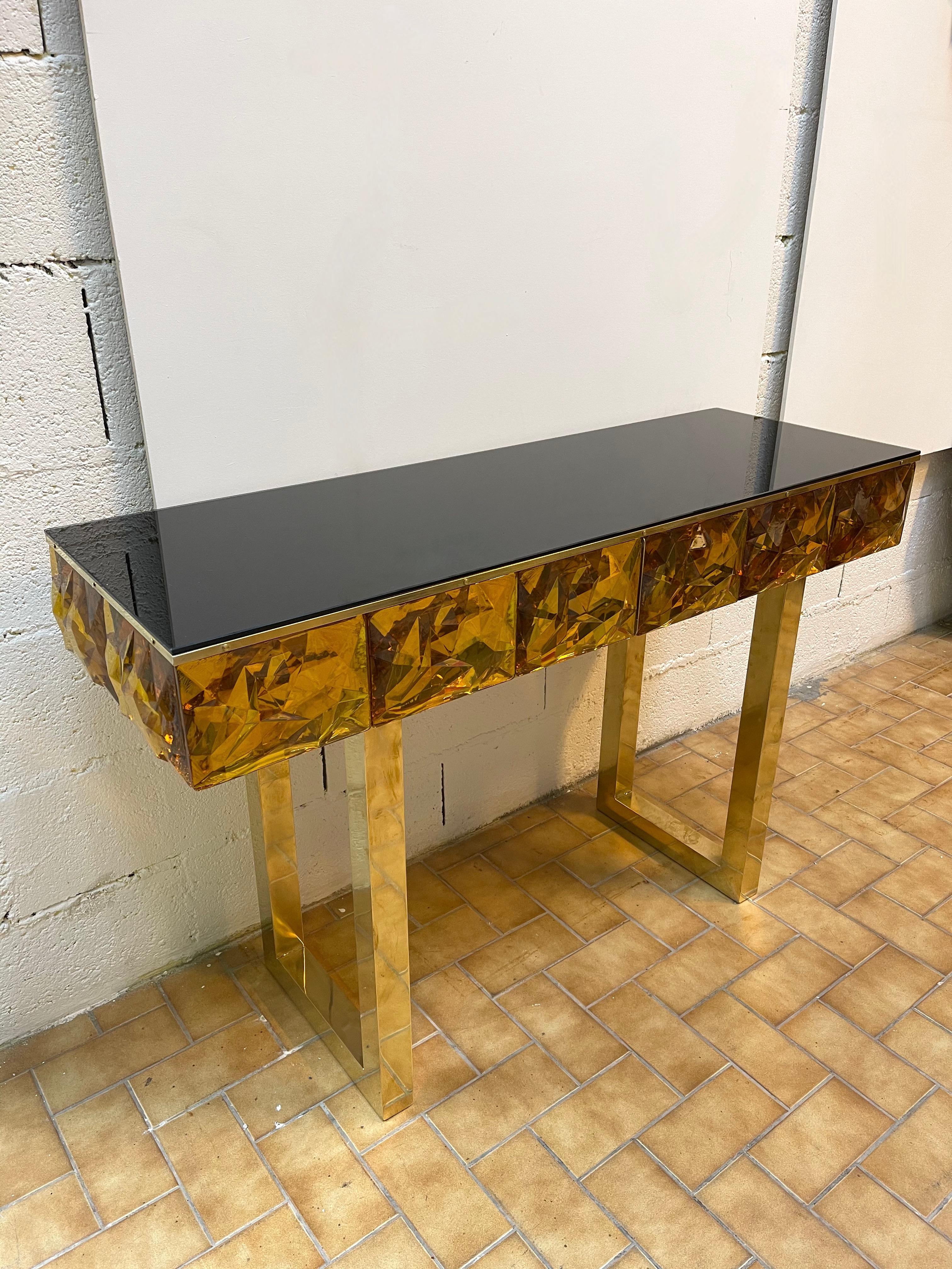 Contemporary Brass Console Murano Glass, Italy For Sale 1