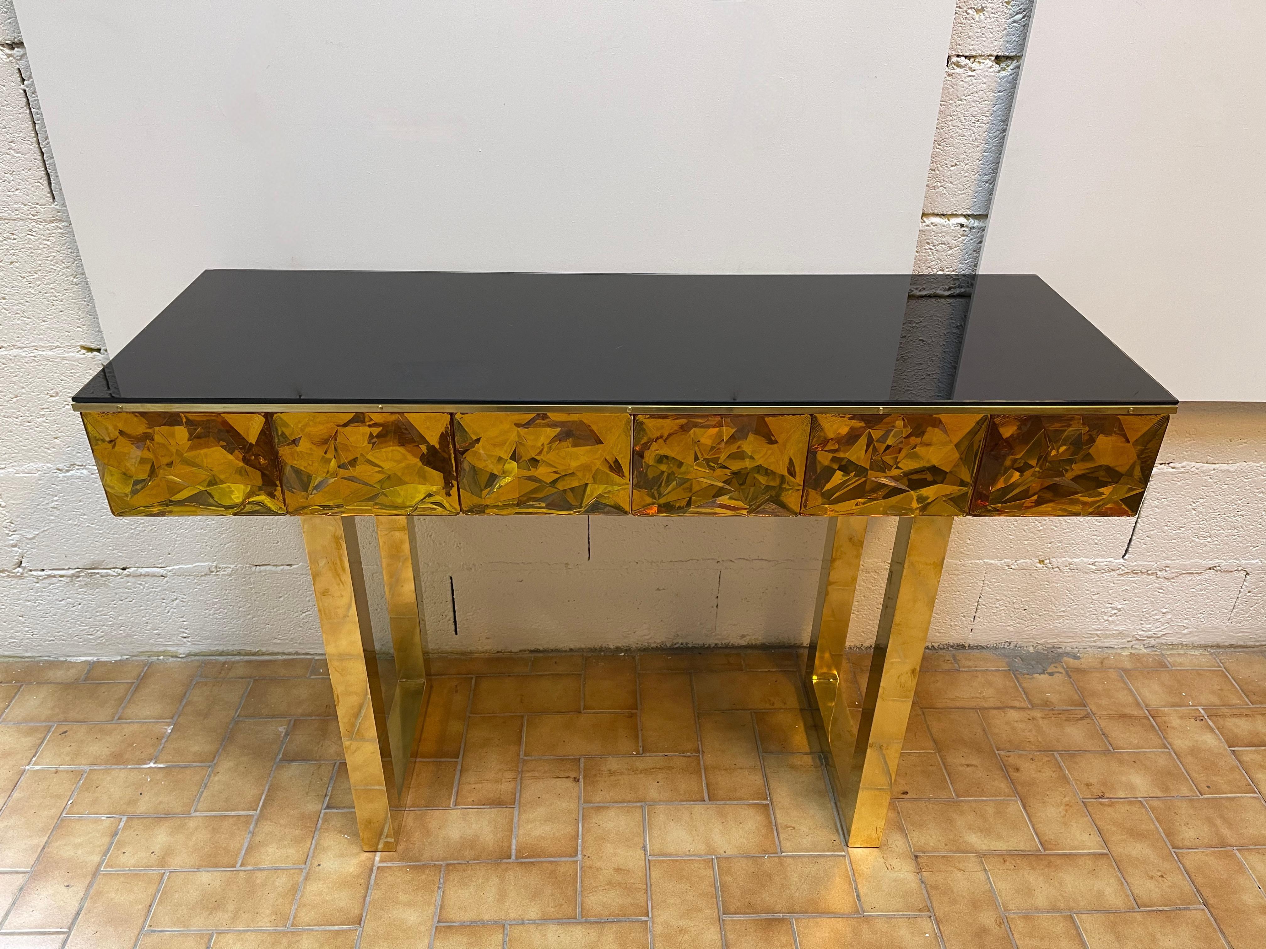 Consola Contemporánea de Latón Cristal de Murano, Italia en venta 2