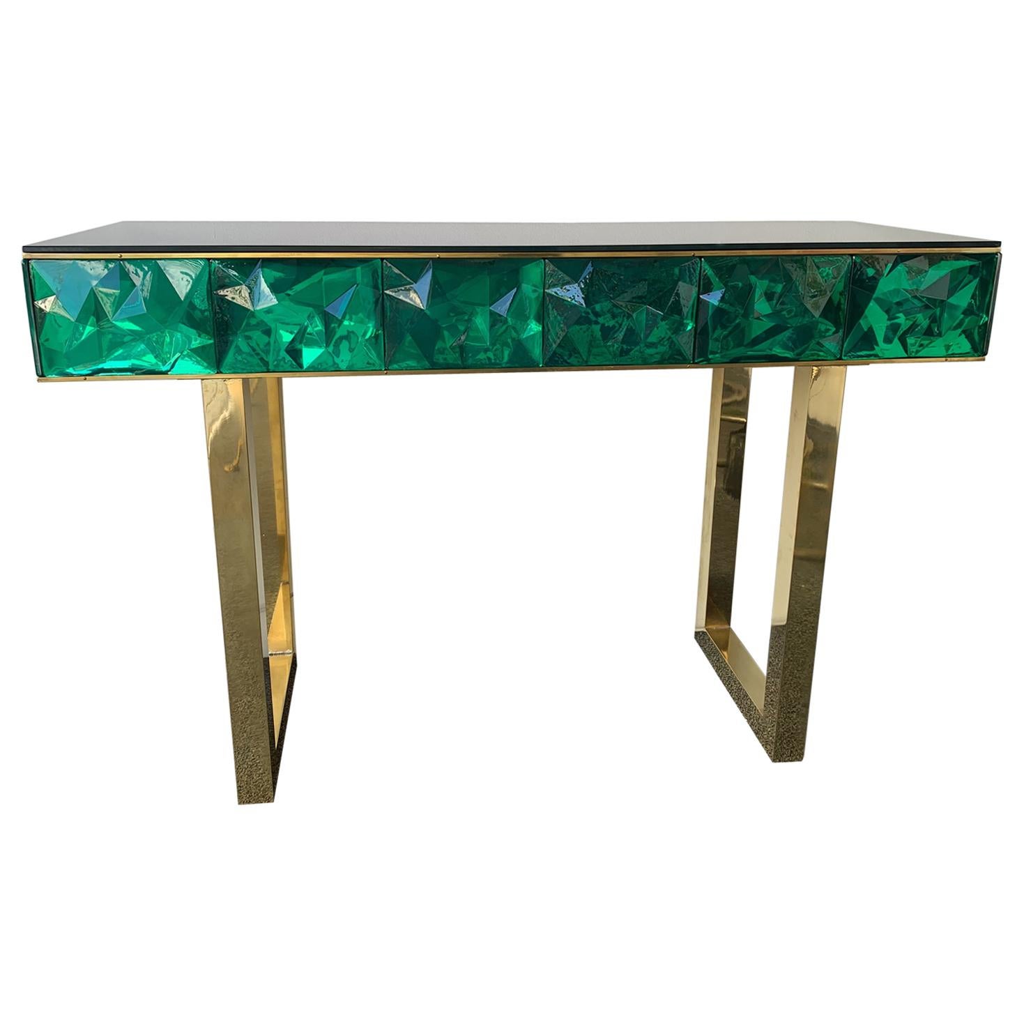 Console contemporaine en laiton et verre de Murano, Italie