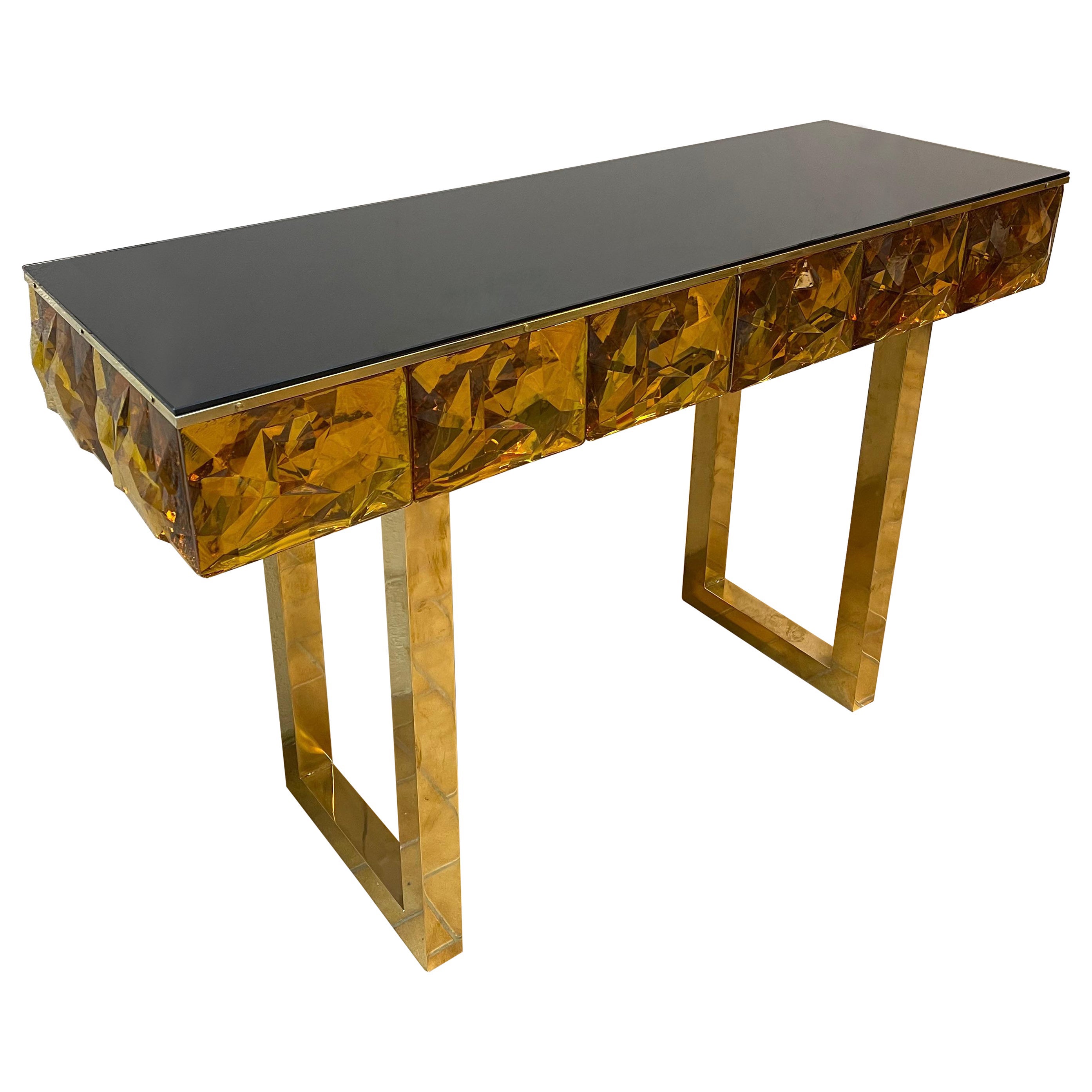 Console contemporanea in ottone, vetro di Murano, Italia