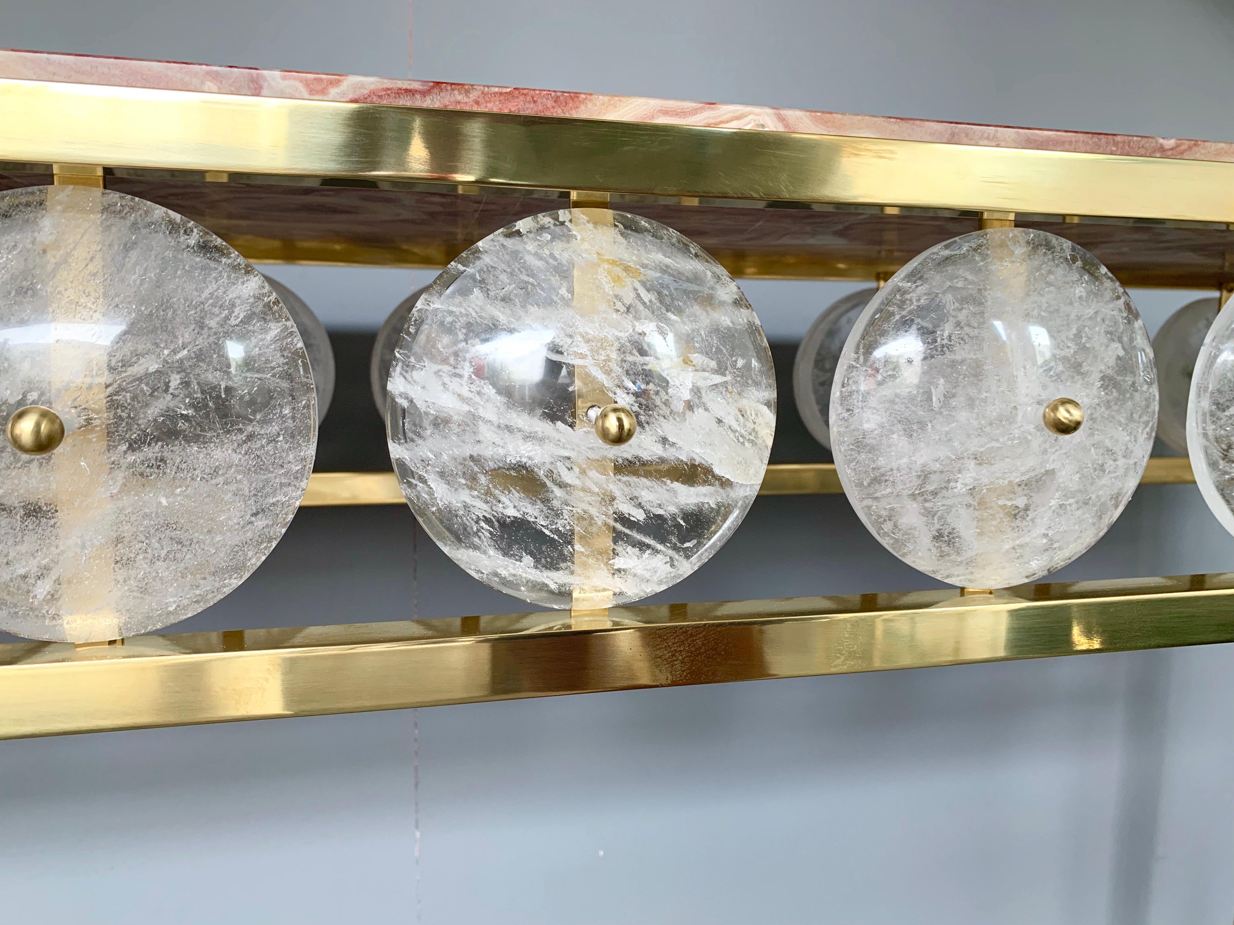 Contemporary Brass Console Rock Crystal Onix, Italy For Sale 4