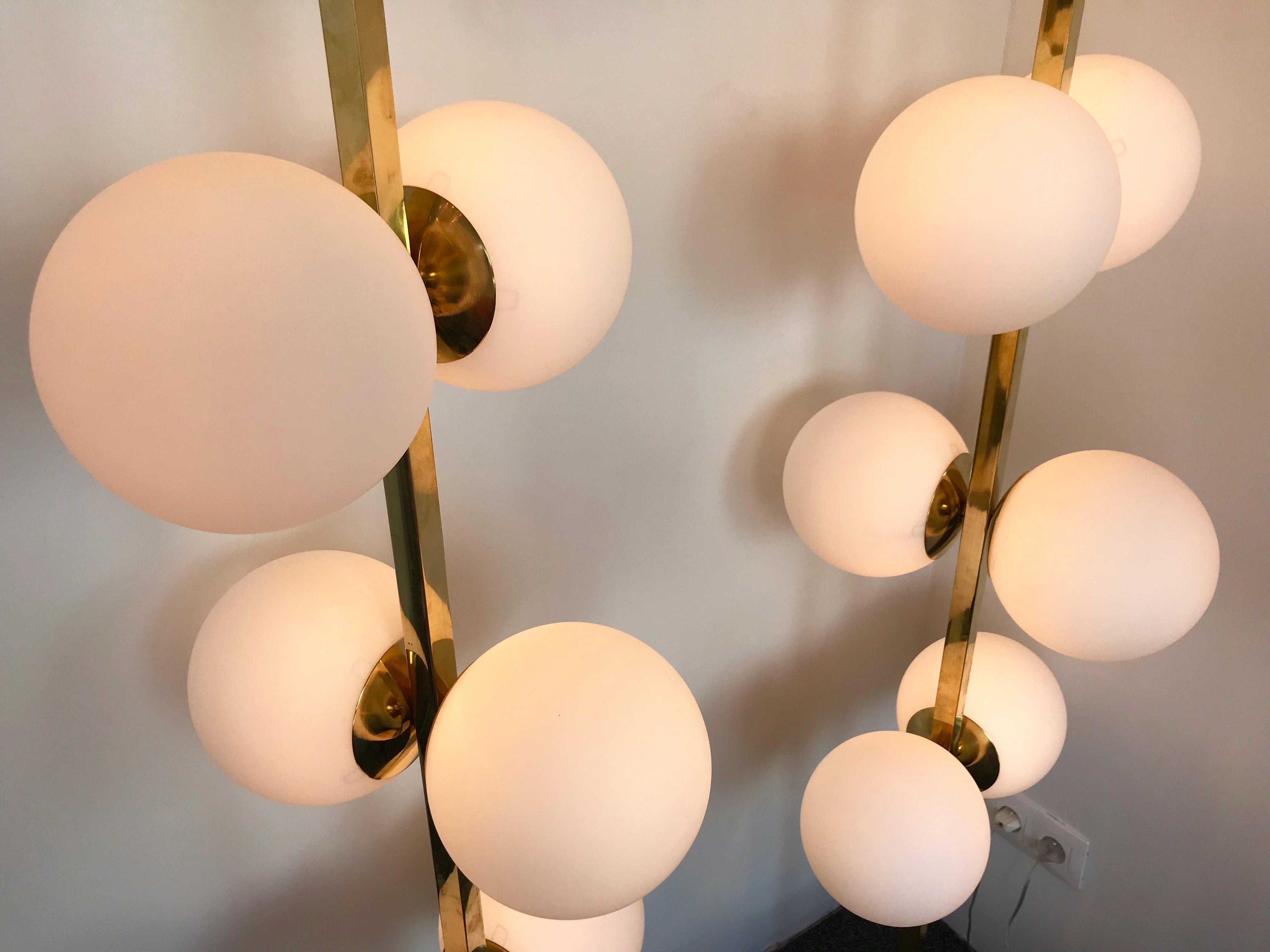 Mid-Century Modern Contemporary Brass Floor Lamps Opaline Ball, Italy