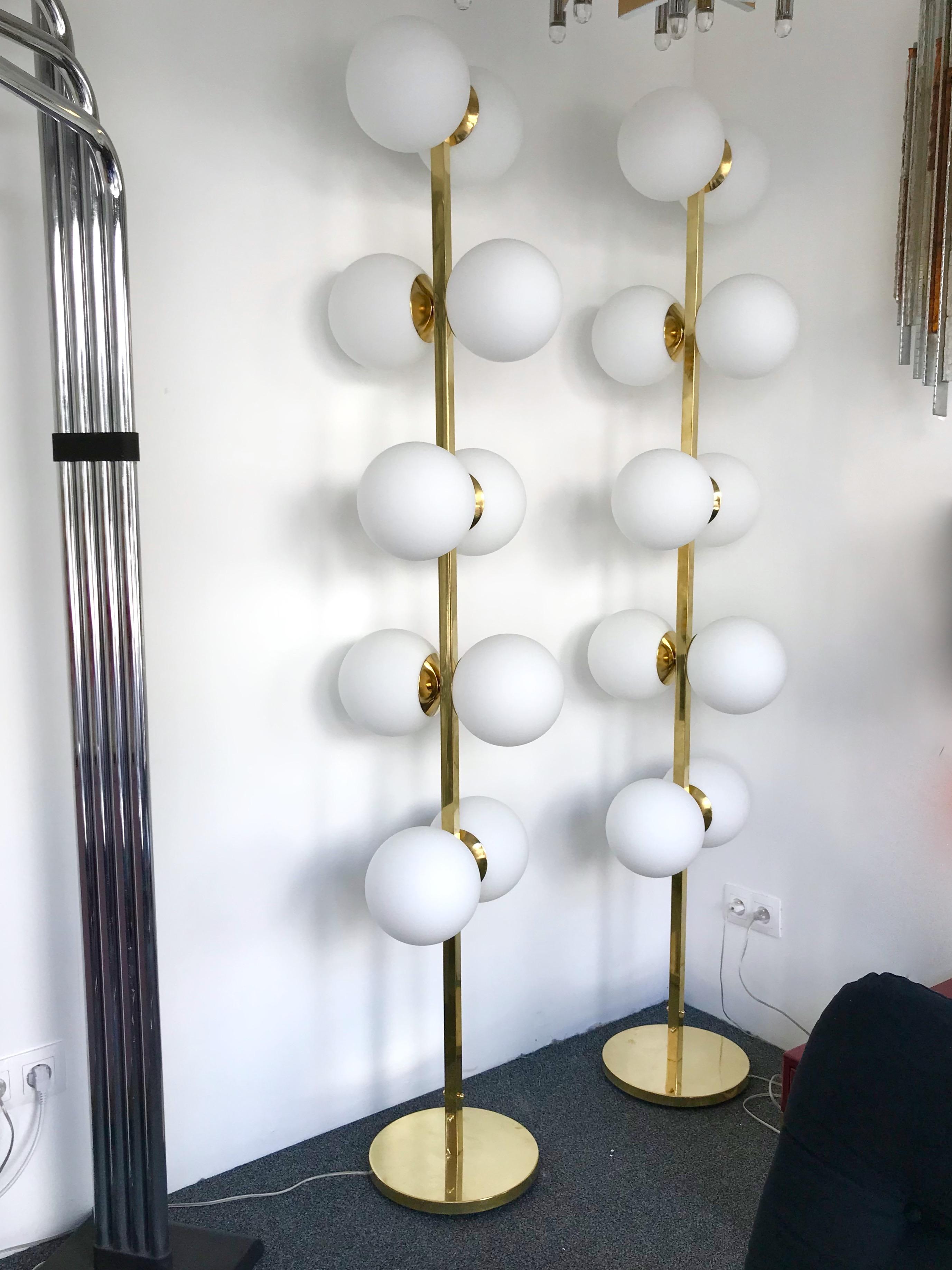 Contemporary Brass Floor Lamps Opaline Ball, Italy 4