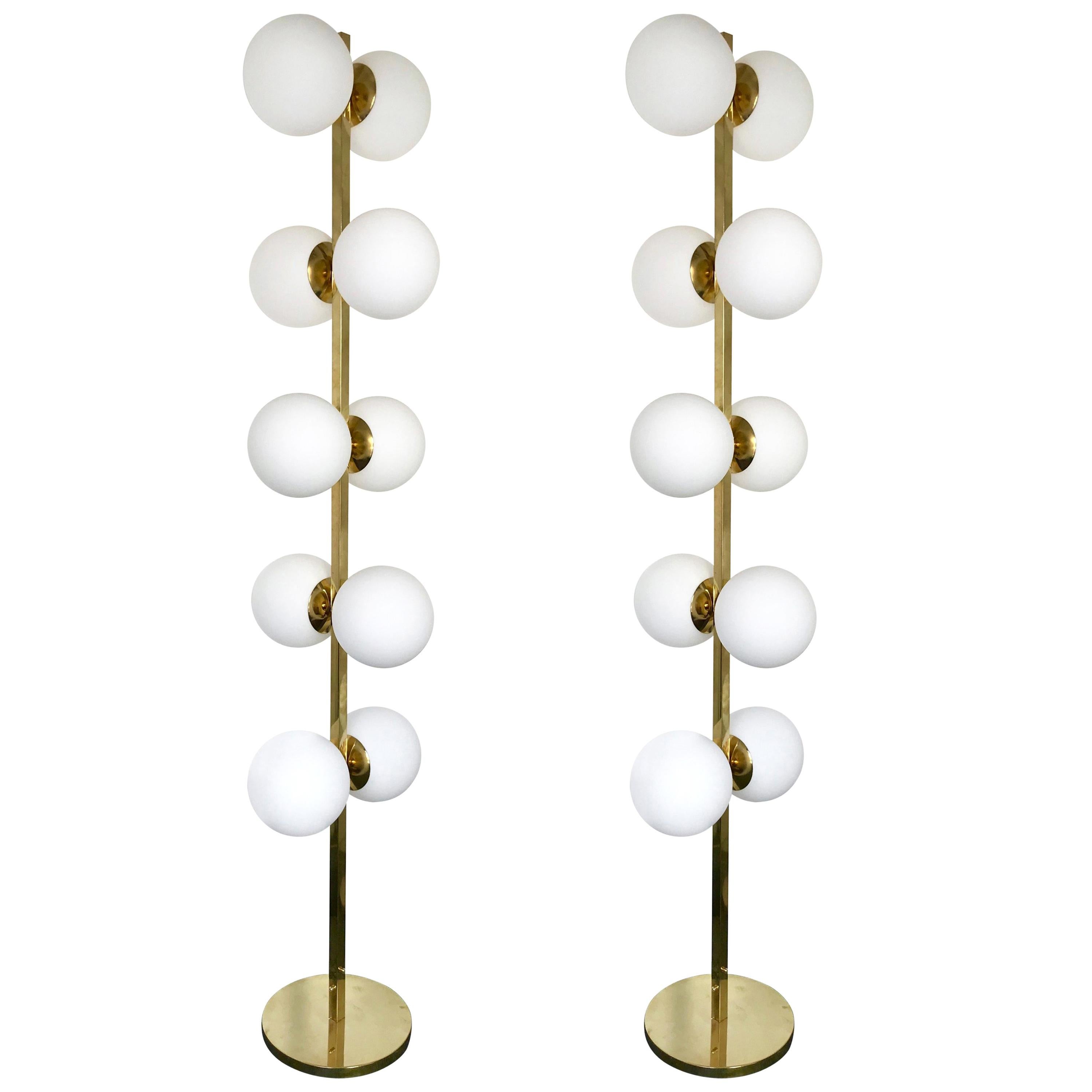 Contemporary Brass Floor Lamps Opaline Ball, Italy