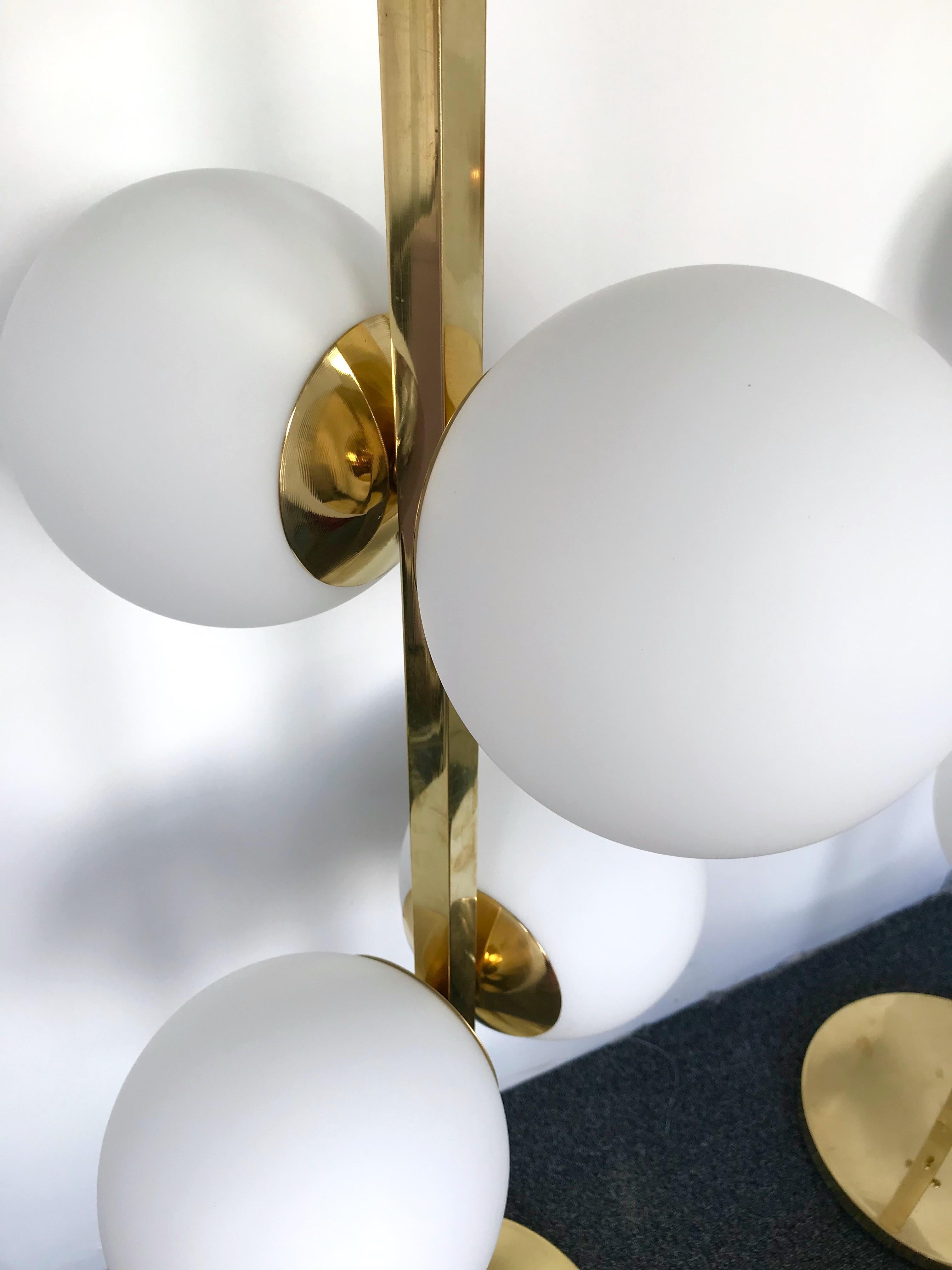 Contemporary Brass Floor Lamp Opaline Glass Ball, Italy 5