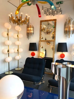Contemporary Brass Floor Lamp Opaline Glass Ball, Italy