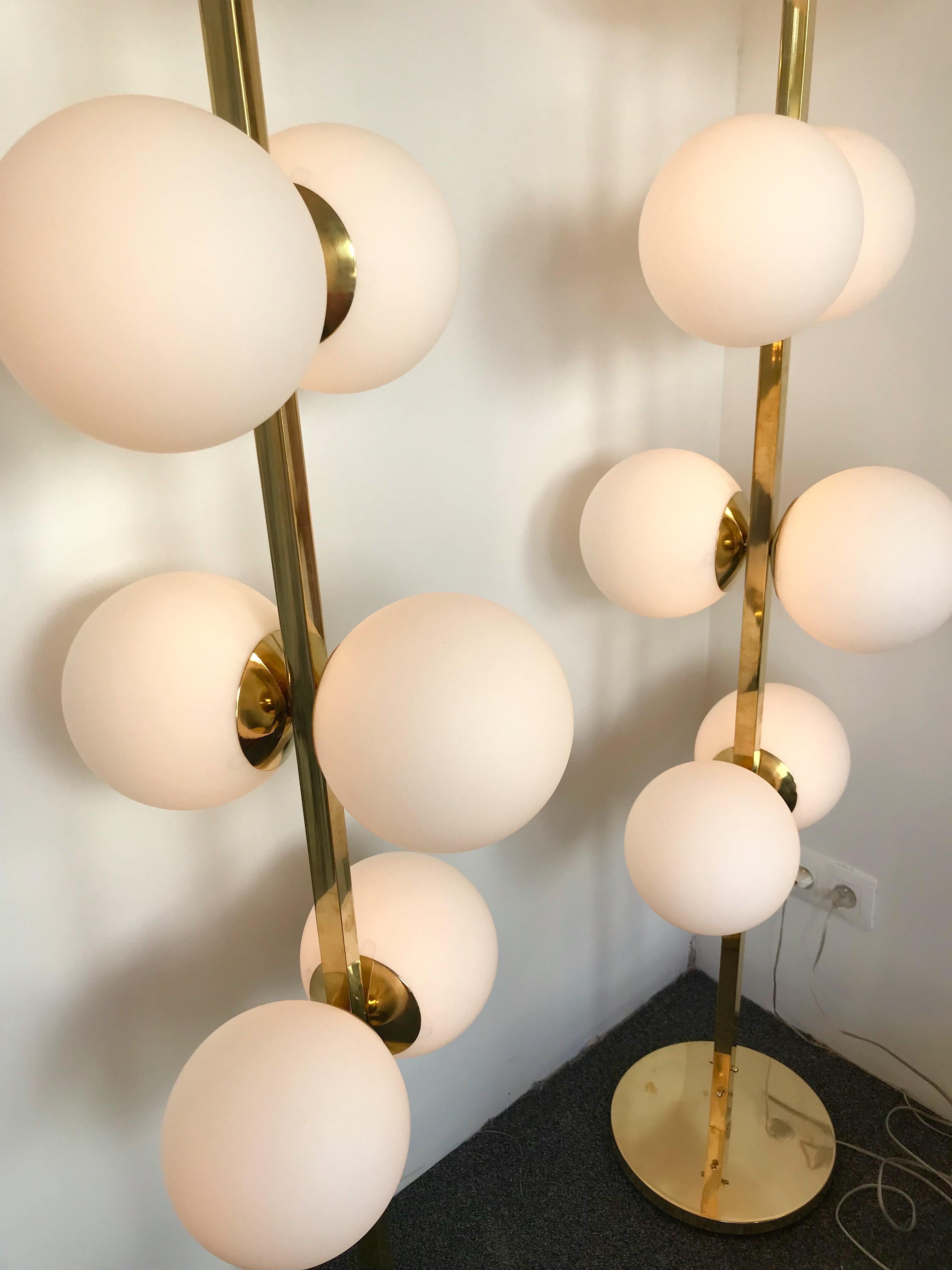 Contemporary Brass Floor Lamp Opaline Glass Ball, Italy 1