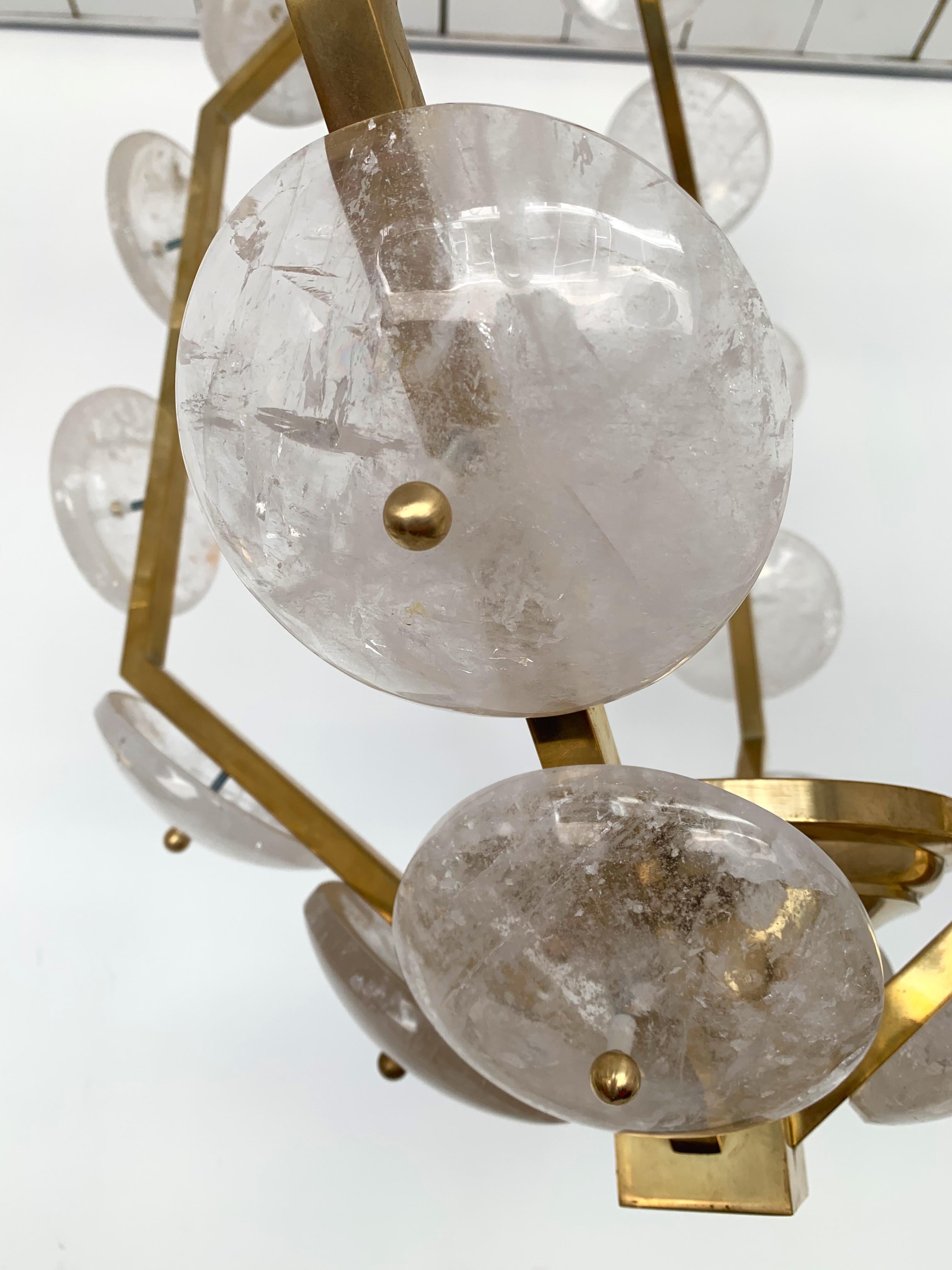 Contemporary Brass Lantern Chandelier Rock Crystal, Italy In New Condition In SAINT-OUEN, FR