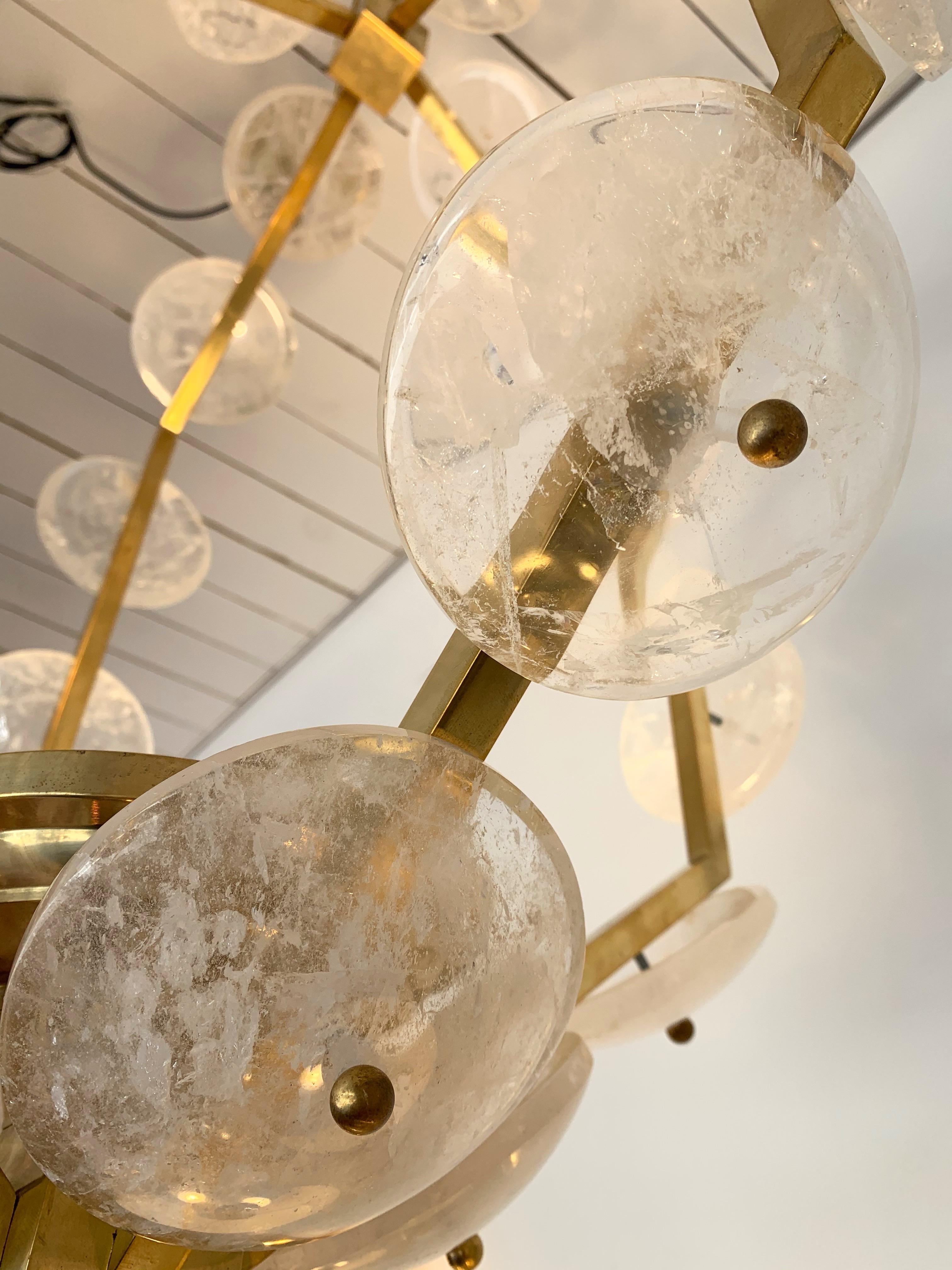 Contemporary Brass Lantern Chandelier Rock Crystal, Italy 1