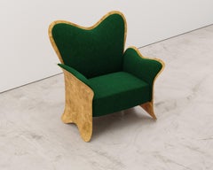 Contemporary Brass Lounge Chair With Velvet Upholstery