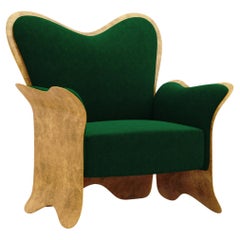 Contemporary Brass Lounge Chair With Velvet Upholstery