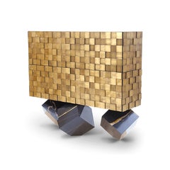 Contemporary Brass Marble Sideboard with leather