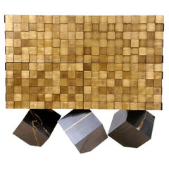 Contemporary Brass Marble Sideboard with leather