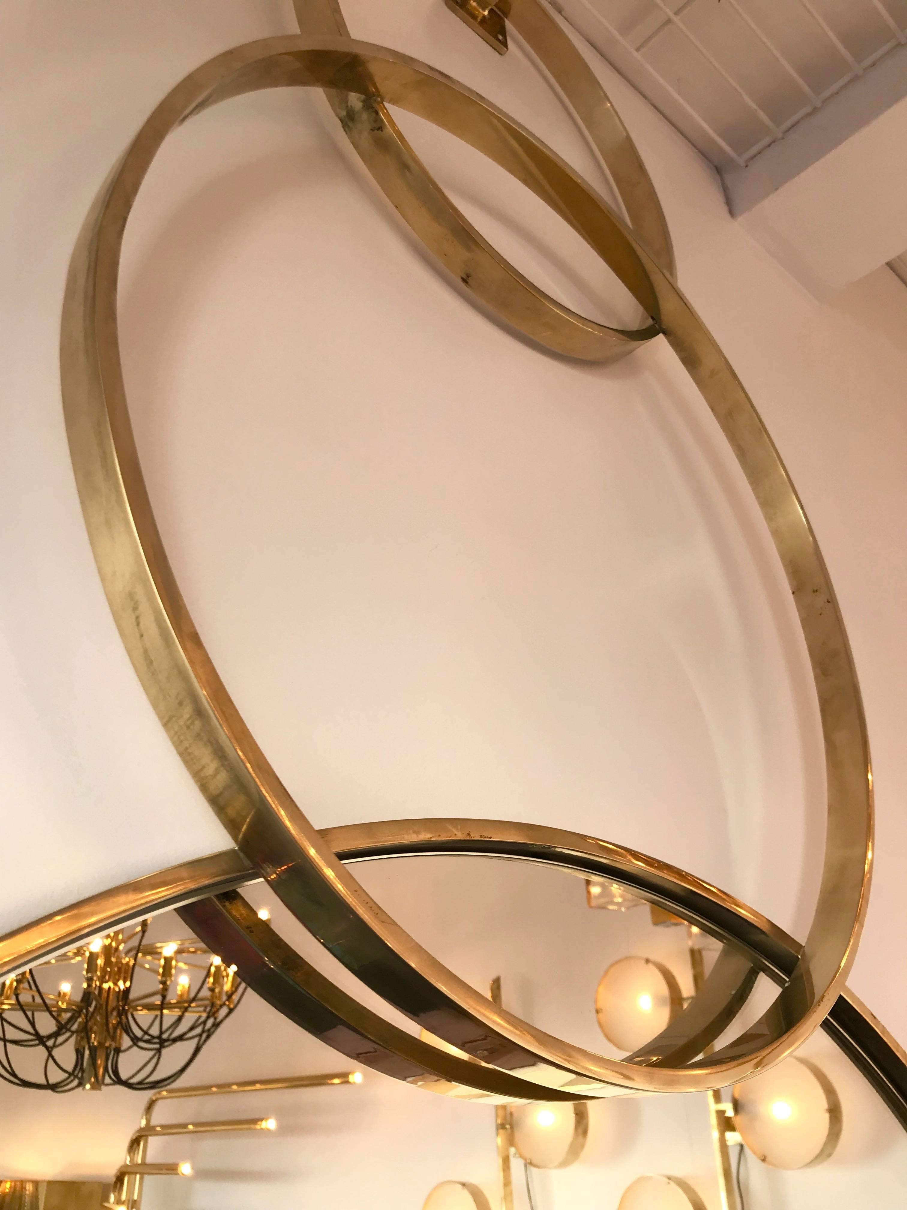 Mid-Century Modern Contemporary Brass Mirror 3 Circle