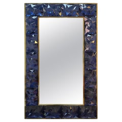 Miroir contemporain en laiton et verre de Murano bleu, Italie