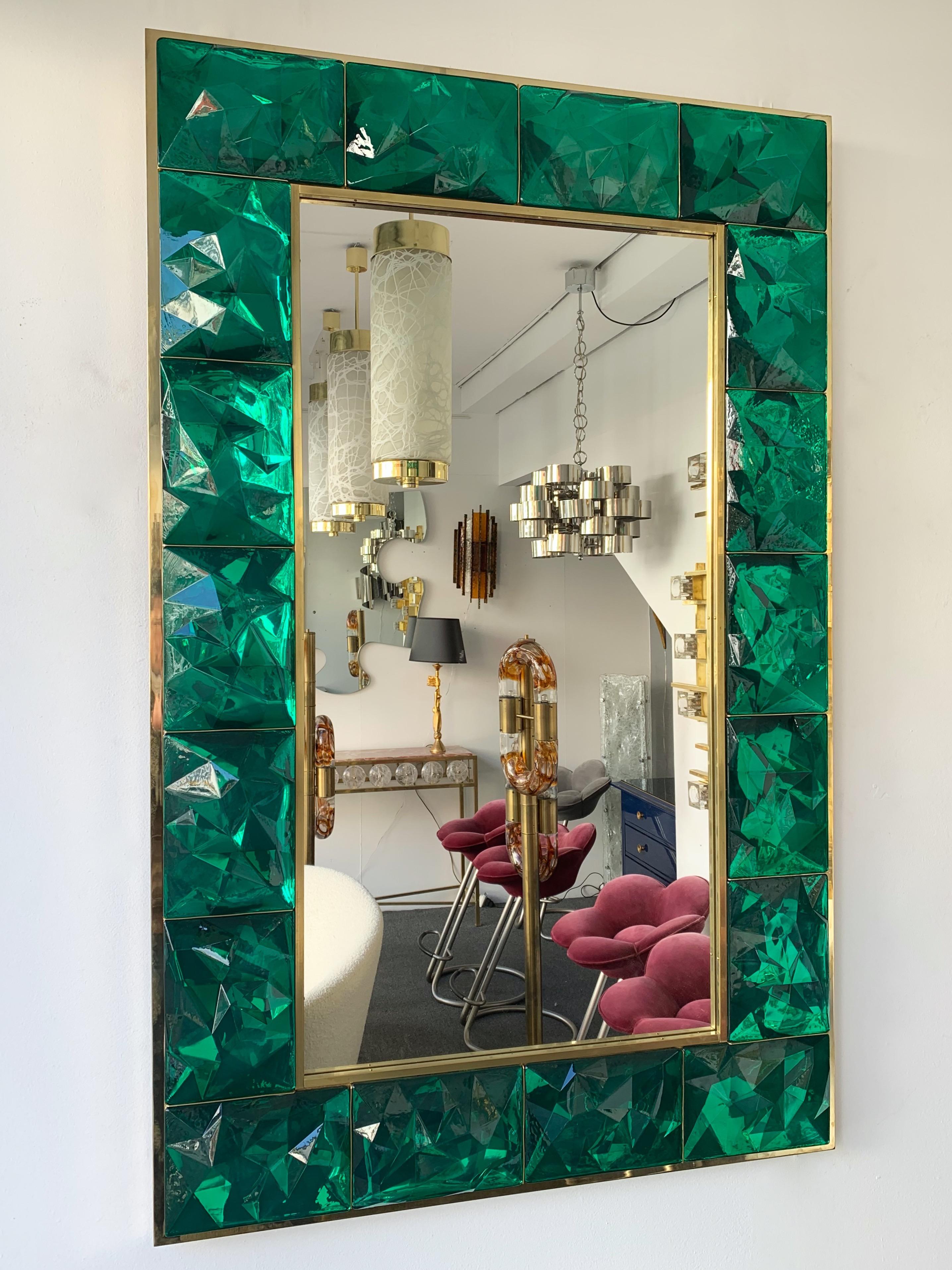 Contemporary Brass Mirror and Console Set Murano Glass, Italy For Sale 6