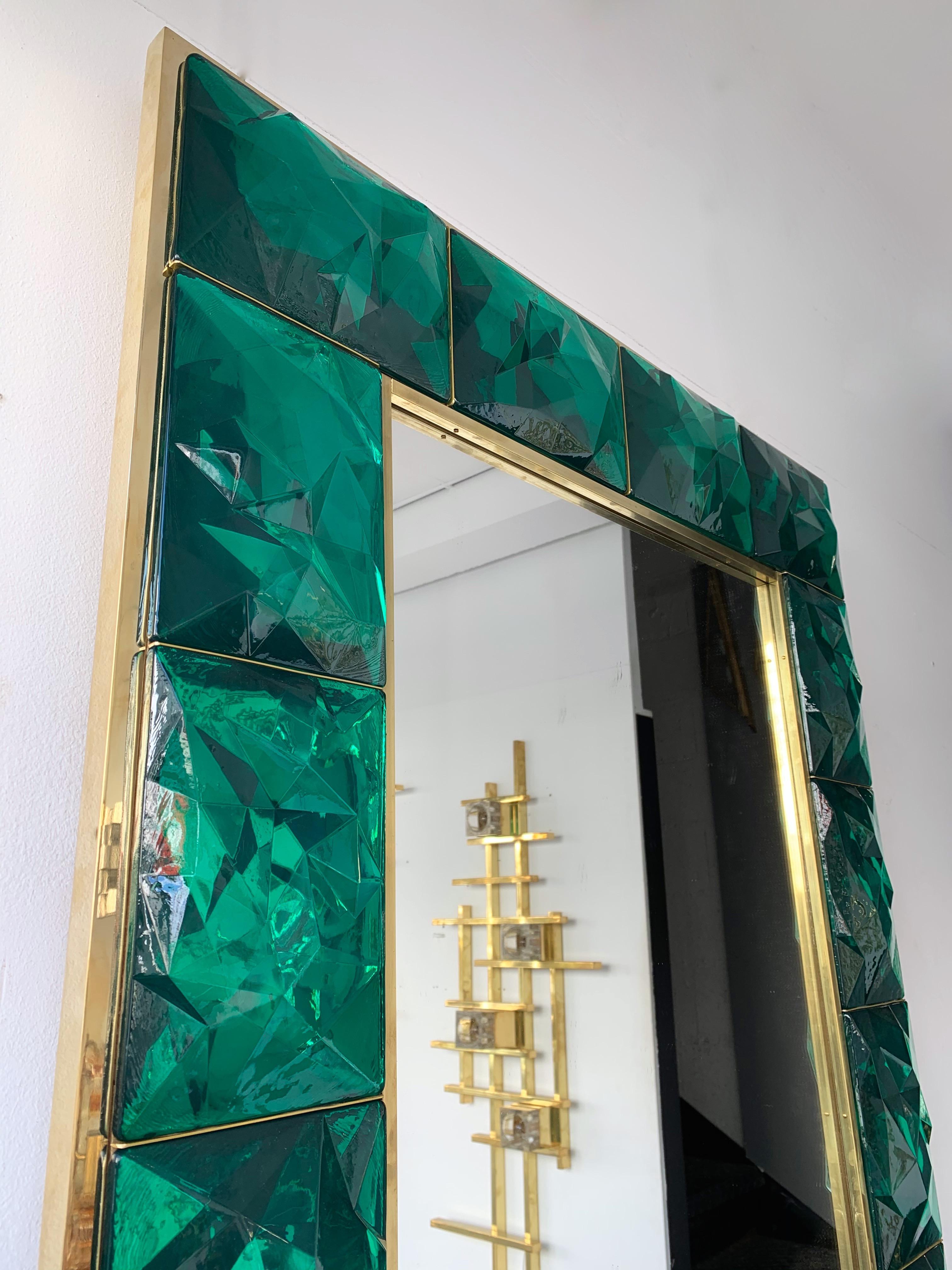 Contemporary Brass Mirror and Console Set Murano Glass, Italy For Sale 3