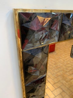 Miroir contemporain en laiton et verre de Murano gris, Italie