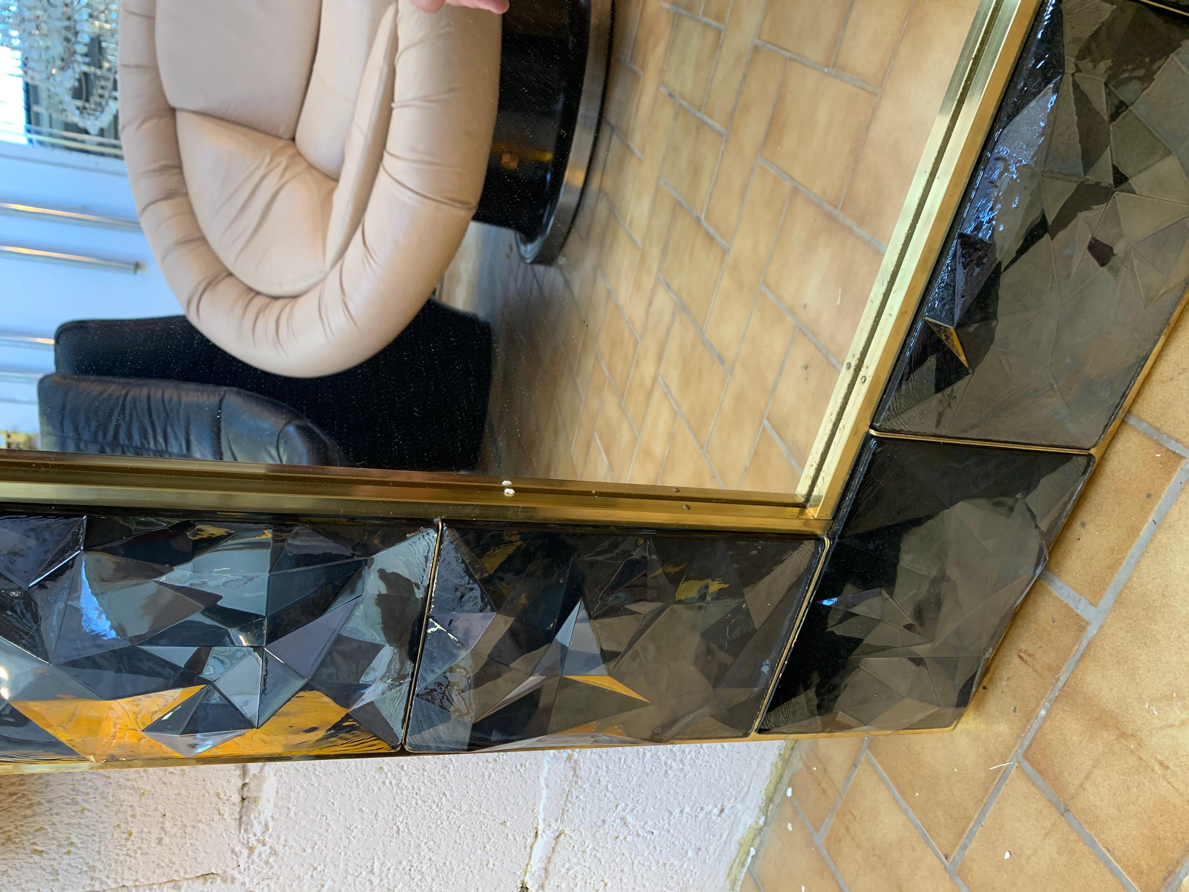 Contemporary Brass Mirror Gray Murano Glass, Italy 3