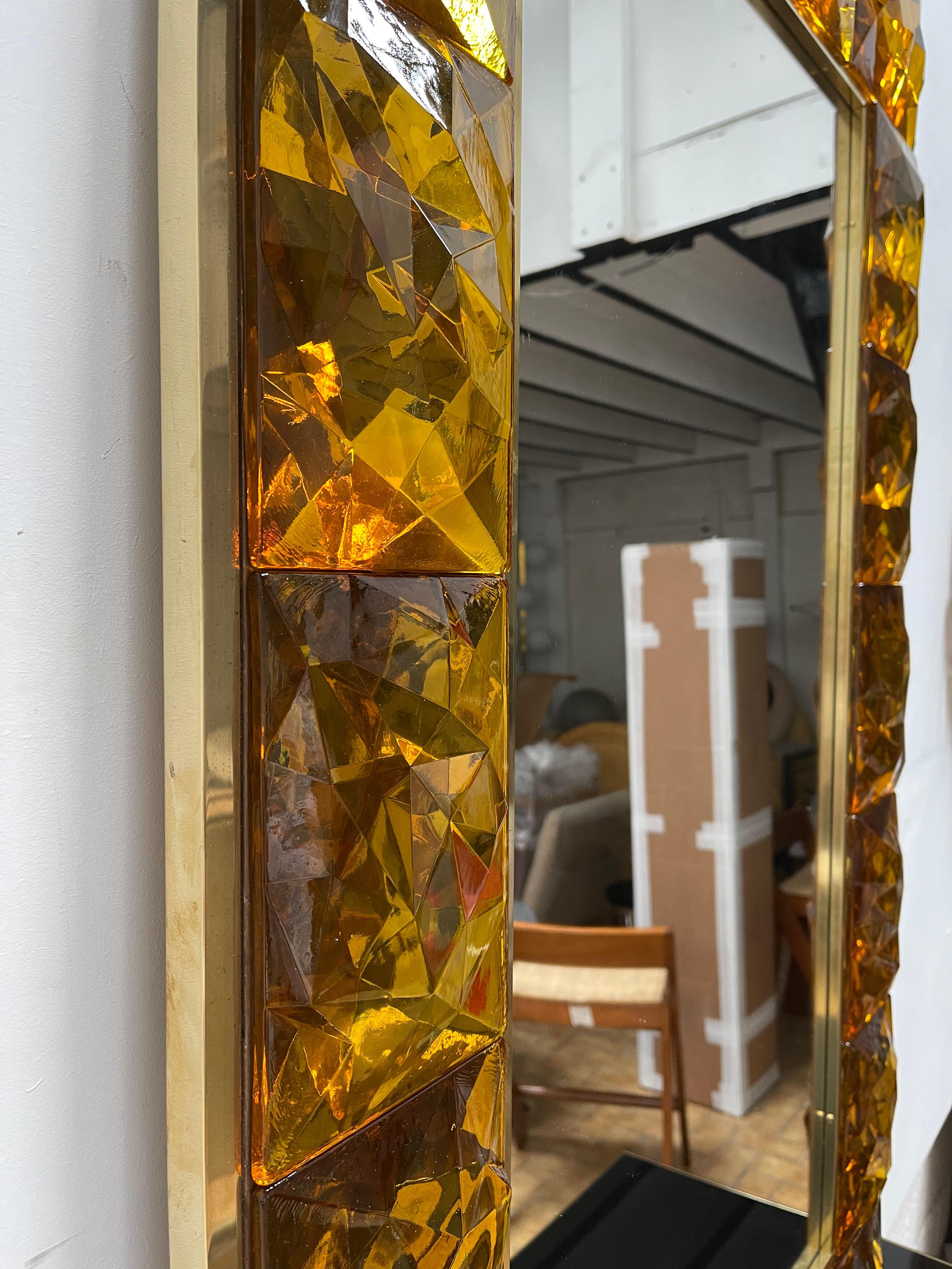 Mid-Century Modern Contemporary Brass Mirror Murano Glass, Italy For Sale