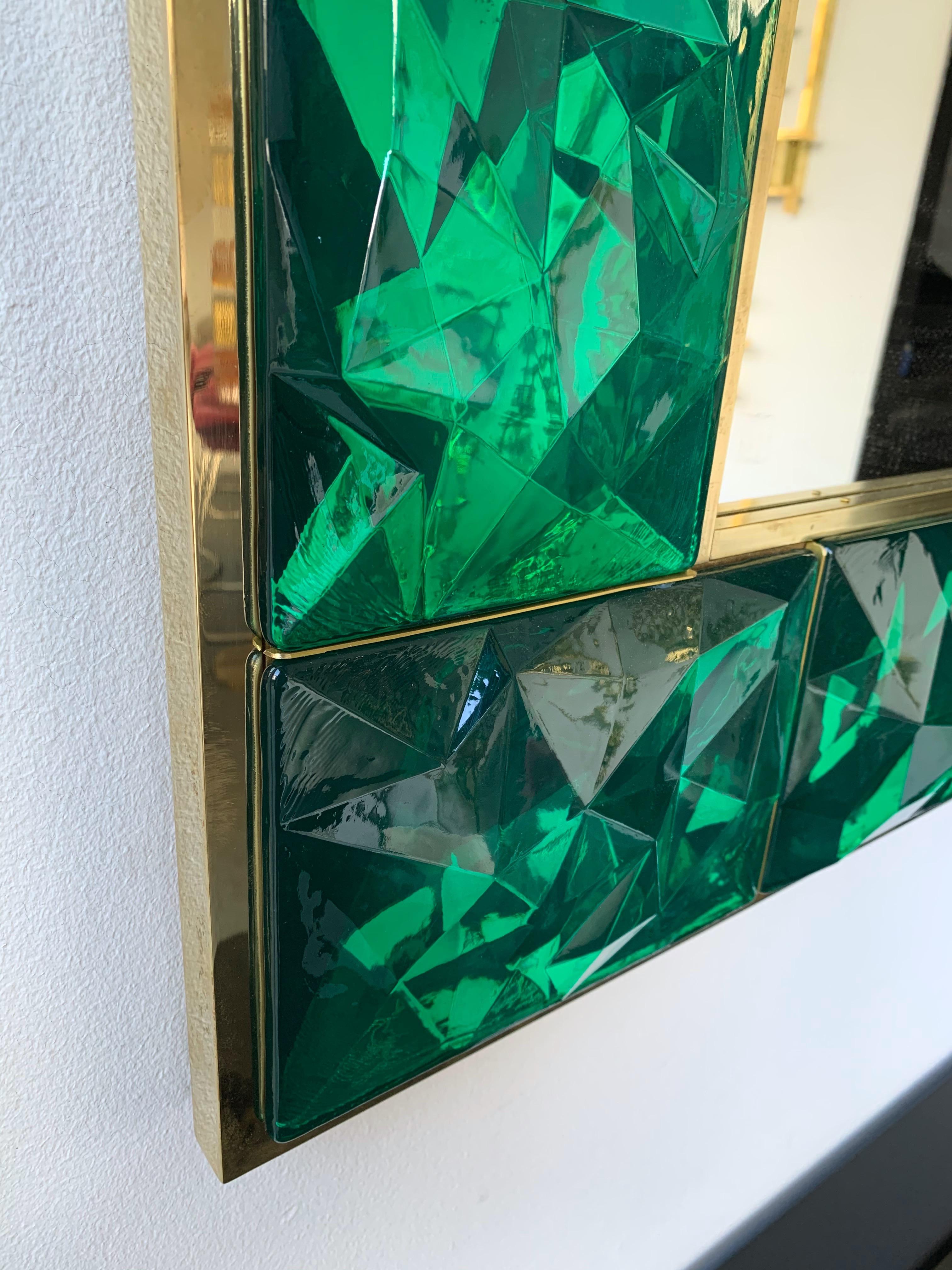 Italian Contemporary Brass Mirror Murano Glass, Italy For Sale