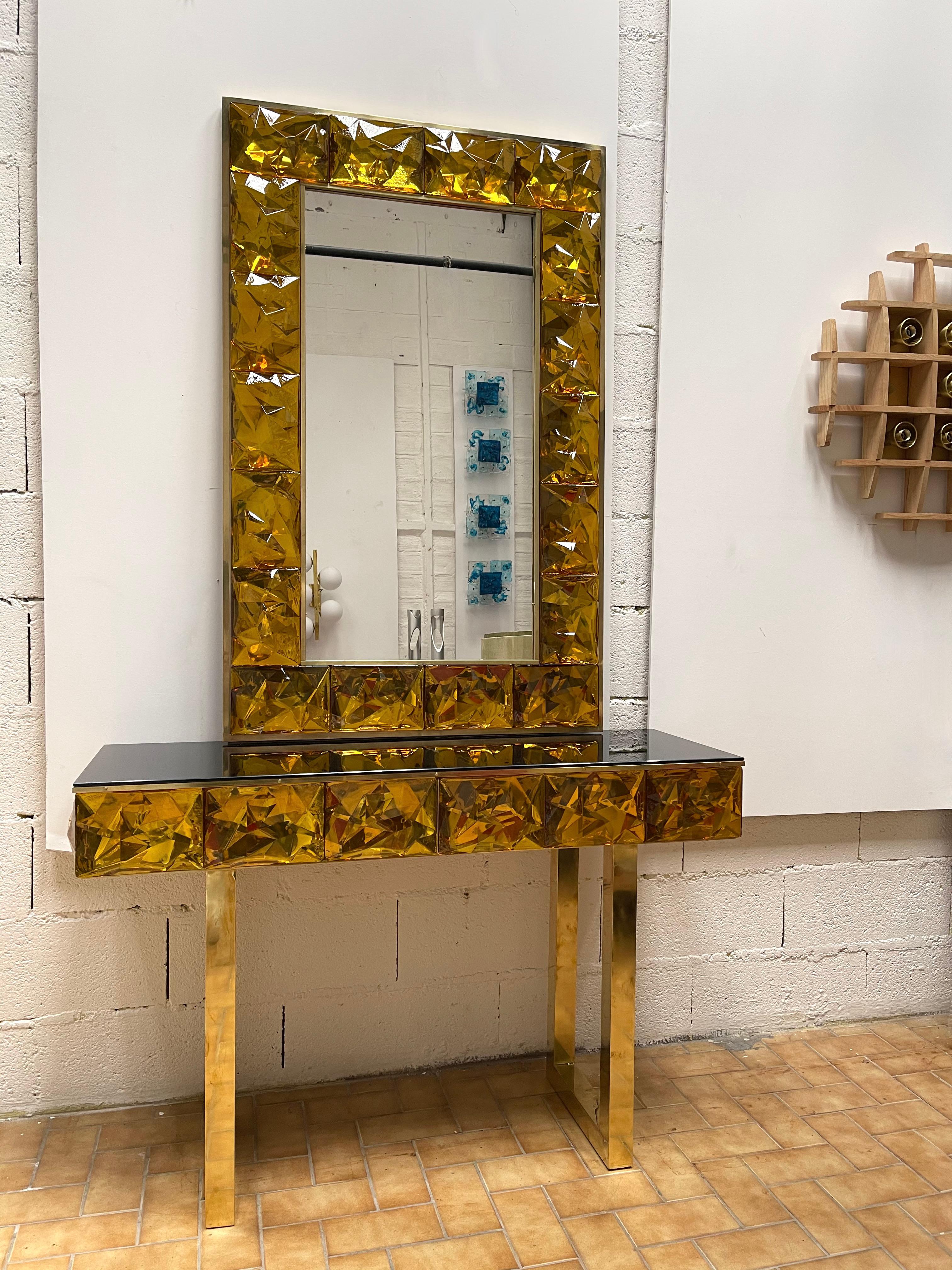 Contemporary Brass Mirror Murano Glass, Italy In New Condition For Sale In SAINT-OUEN, FR