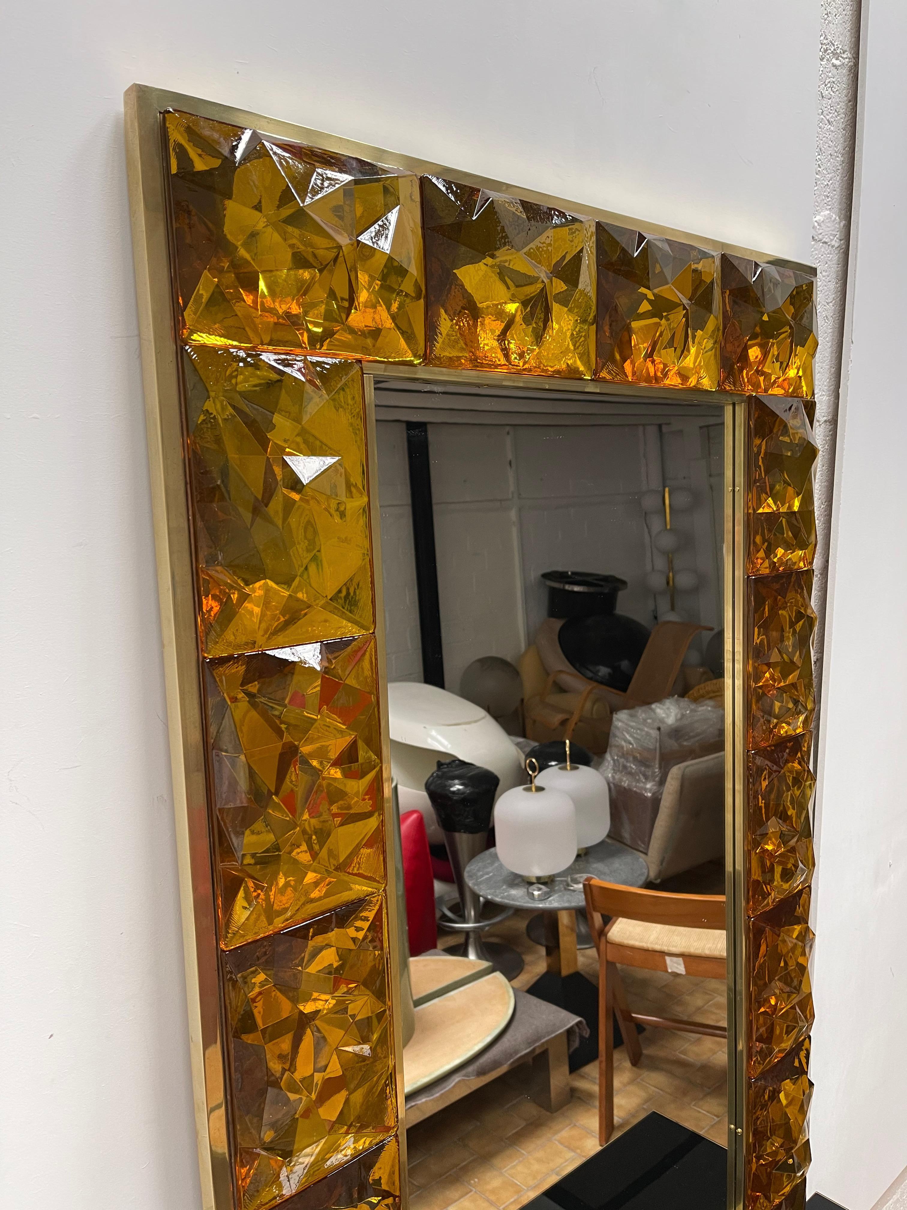 Contemporary Brass Mirror Murano Glass, Italy For Sale 1