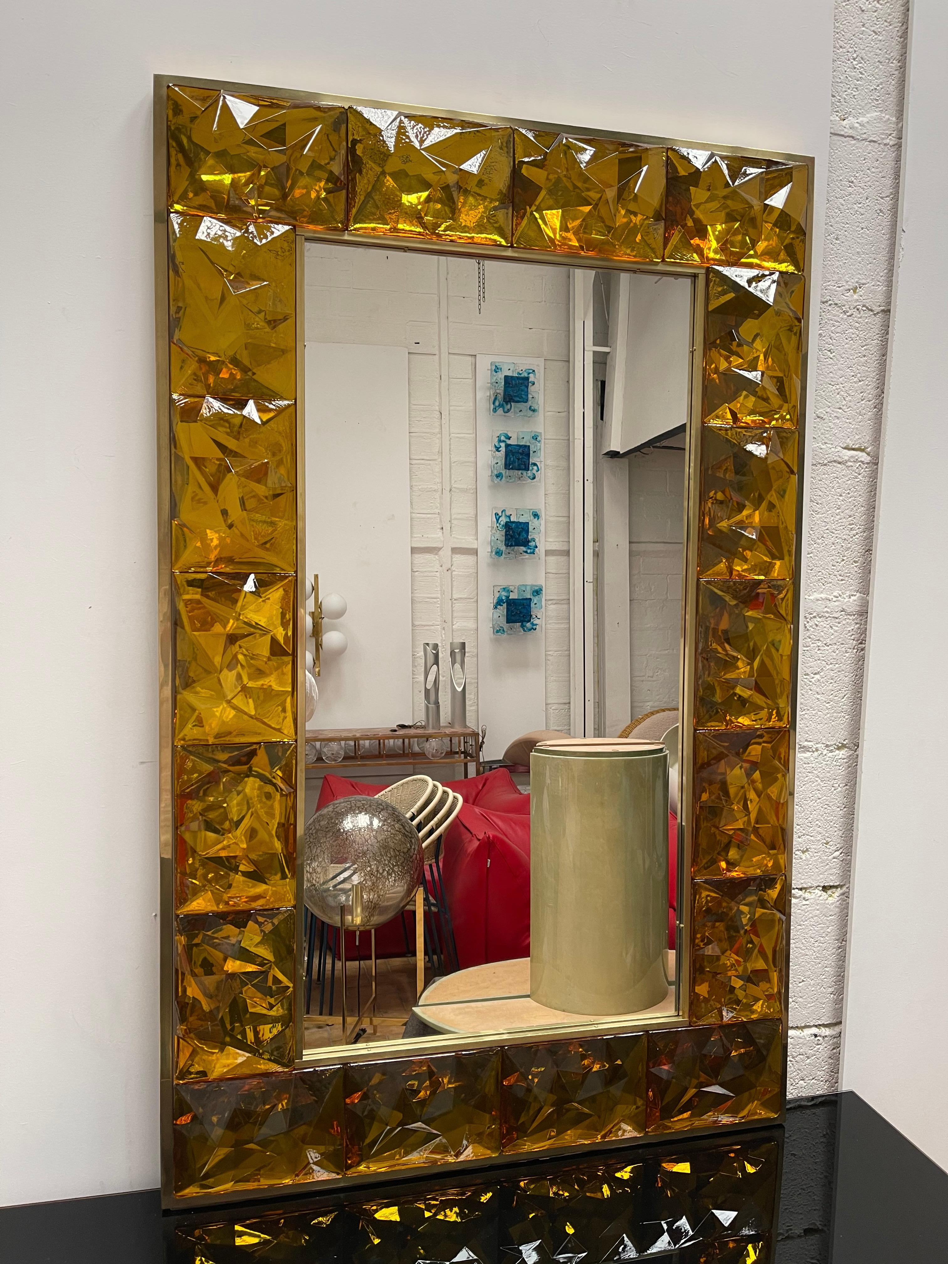 Contemporary Brass Mirror Murano Glass, Italy For Sale 3