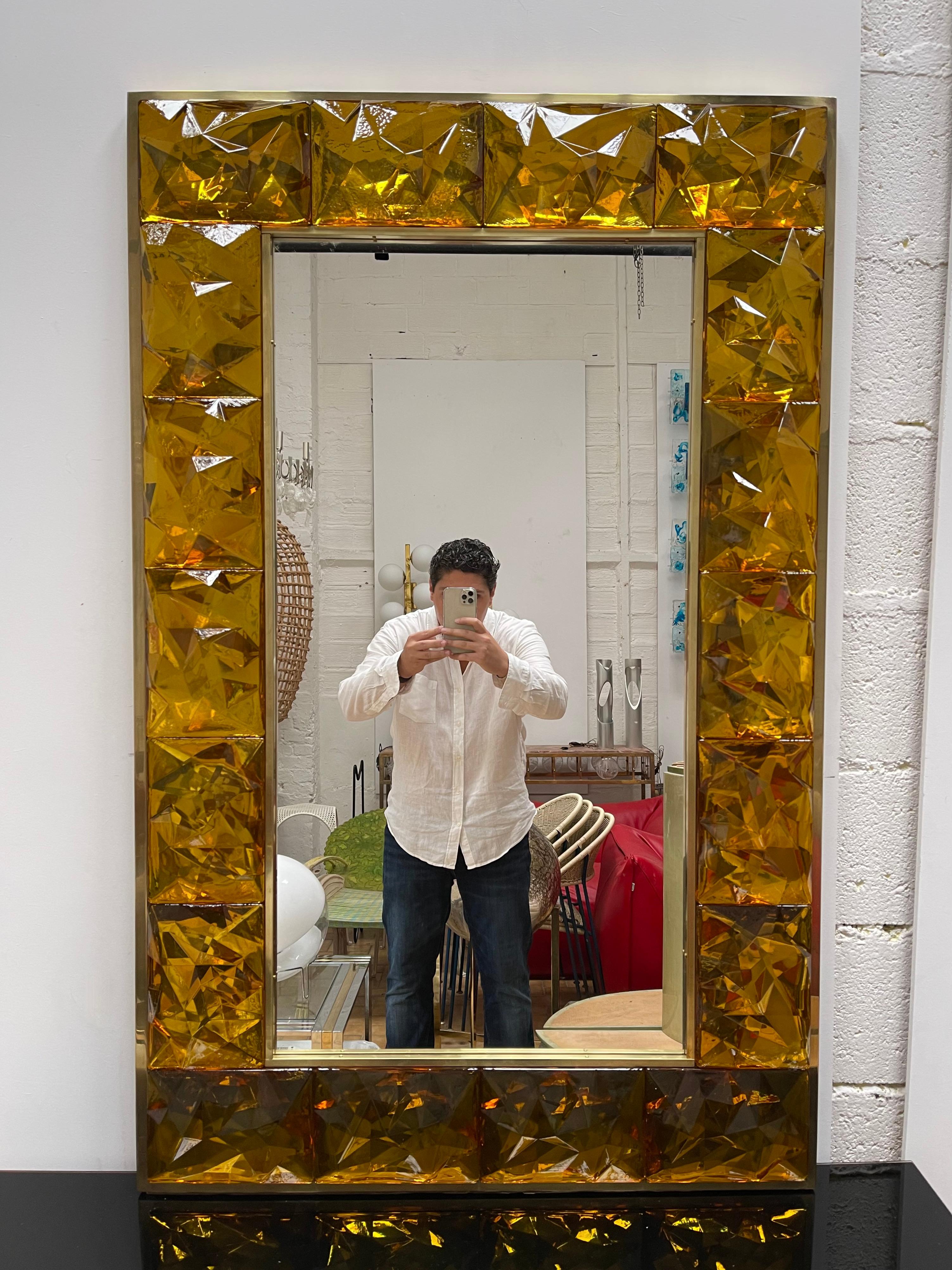 Contemporary Brass Mirror Murano Glass, Italy For Sale 4