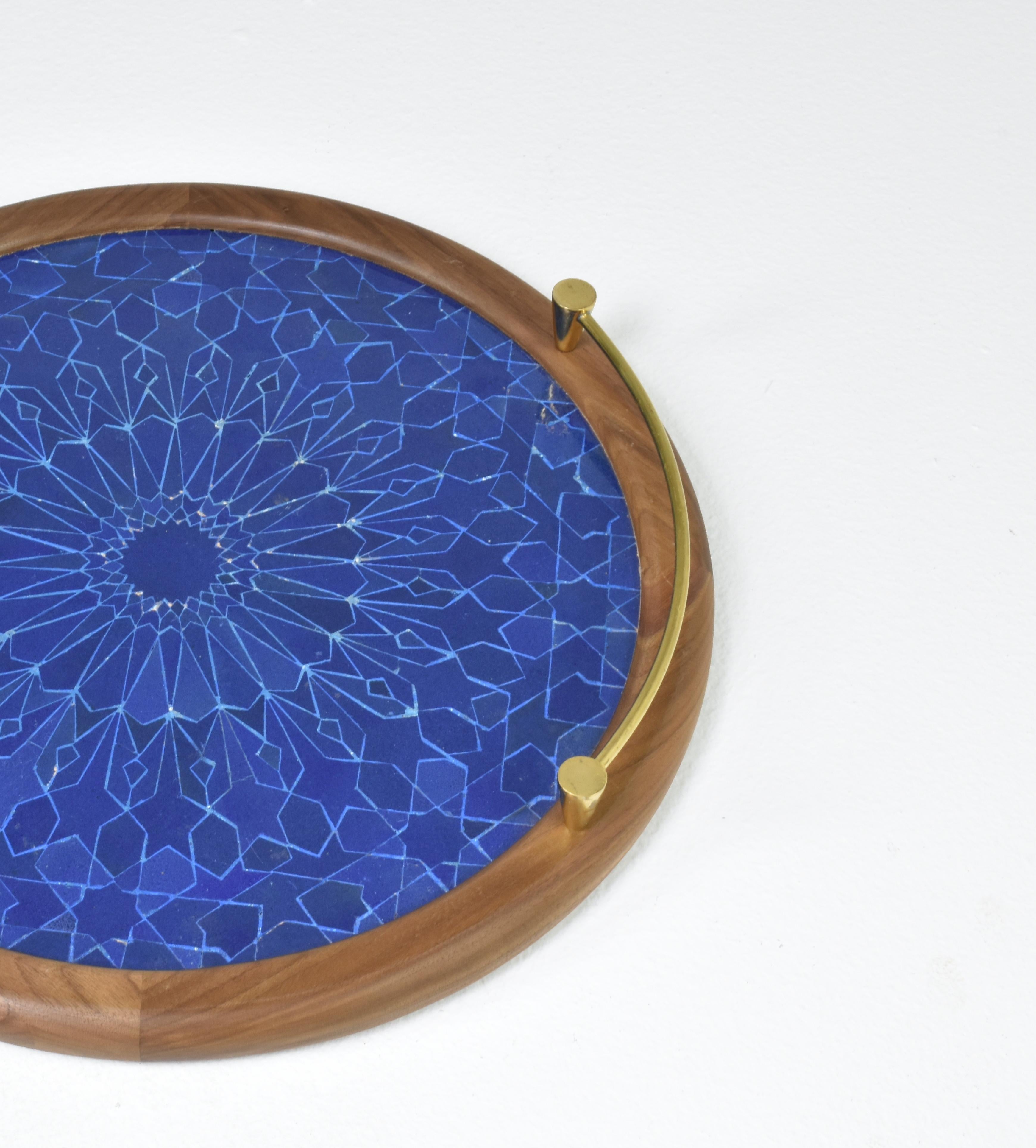 Moroccan Contemporary Brass Mosaic Tray by Jonathan Amar Studio For Sale
